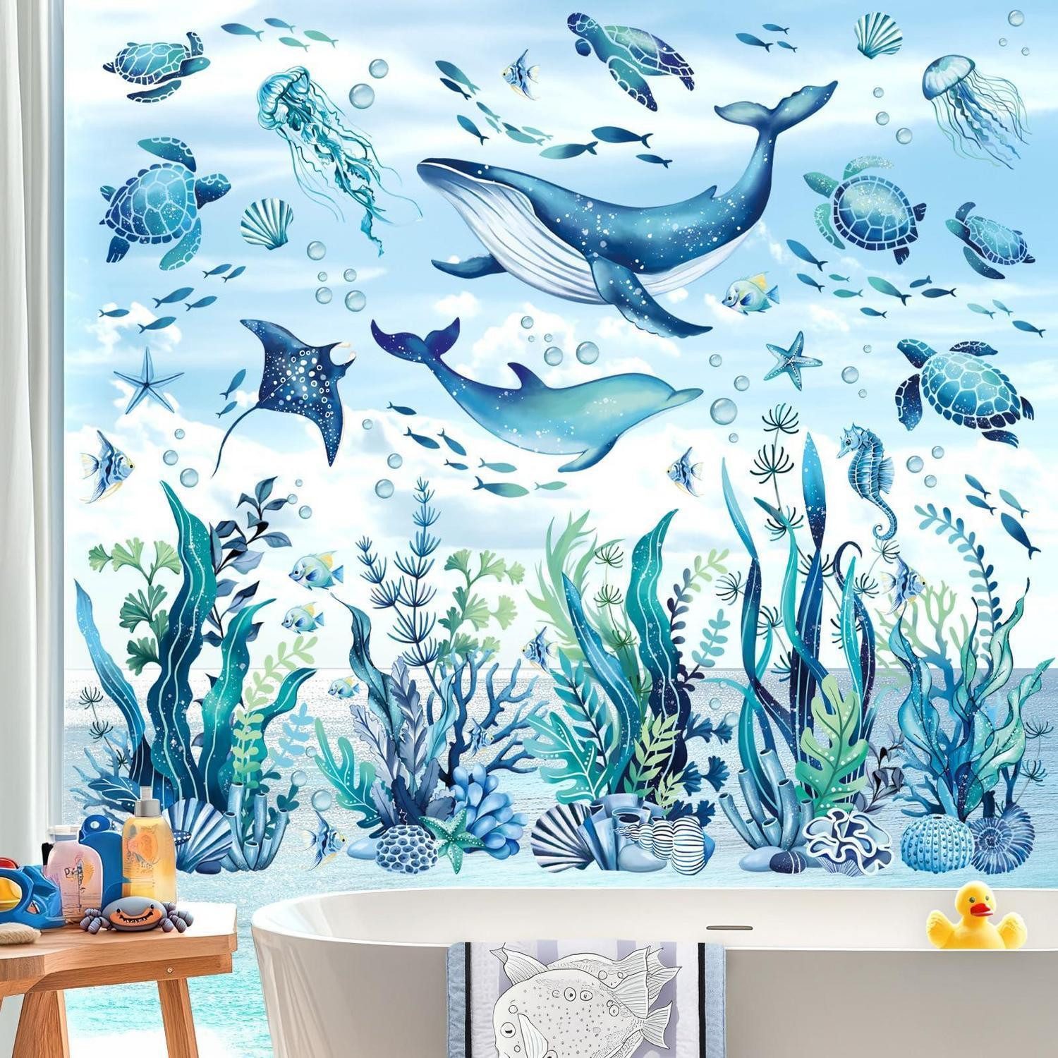 LuxusKollektion Fensterbild Fensteraufkleber Unterwasserwelt Delphin Blau