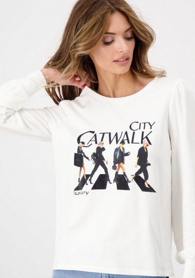 Monari Rundhalsshirt mit Catwalk Print, Fließende Viskosemischung aus  elastischem Material