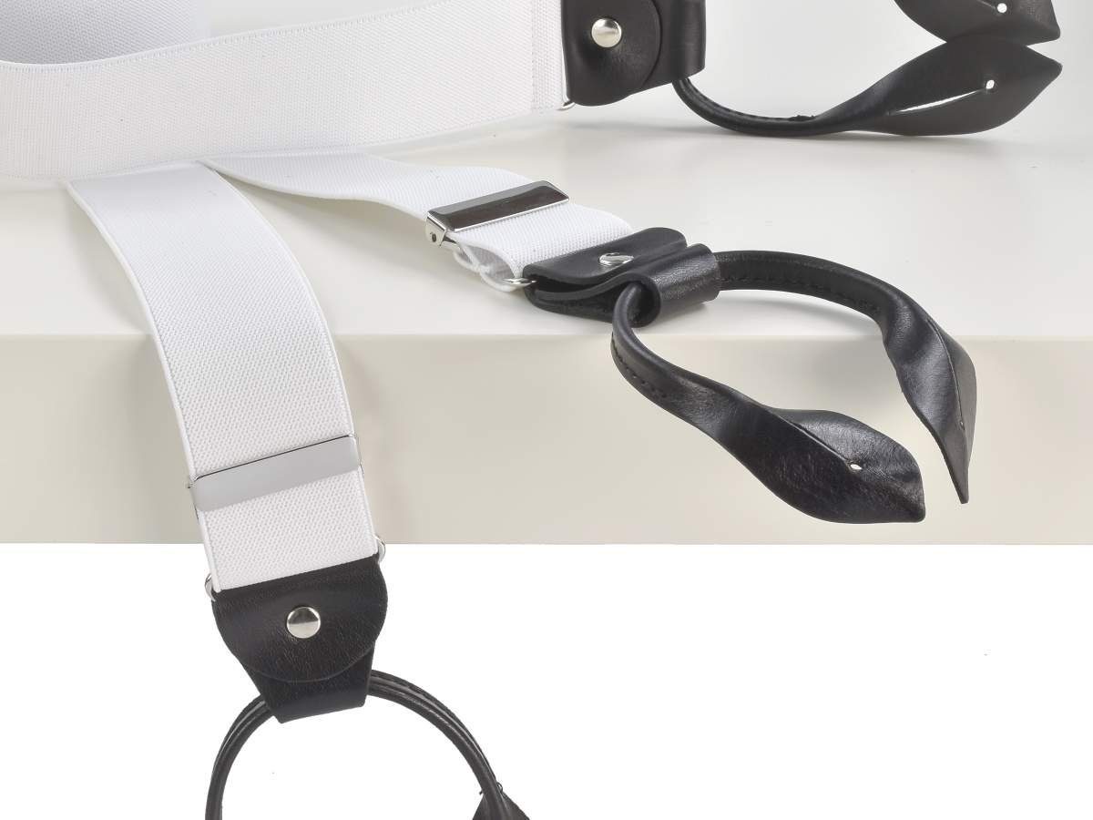 LLOYD Men’s Belts Hosenträger Casuals weiß, Lederparts Hosenclips, schwarze 35mm mit Holländer, Bandbreite
