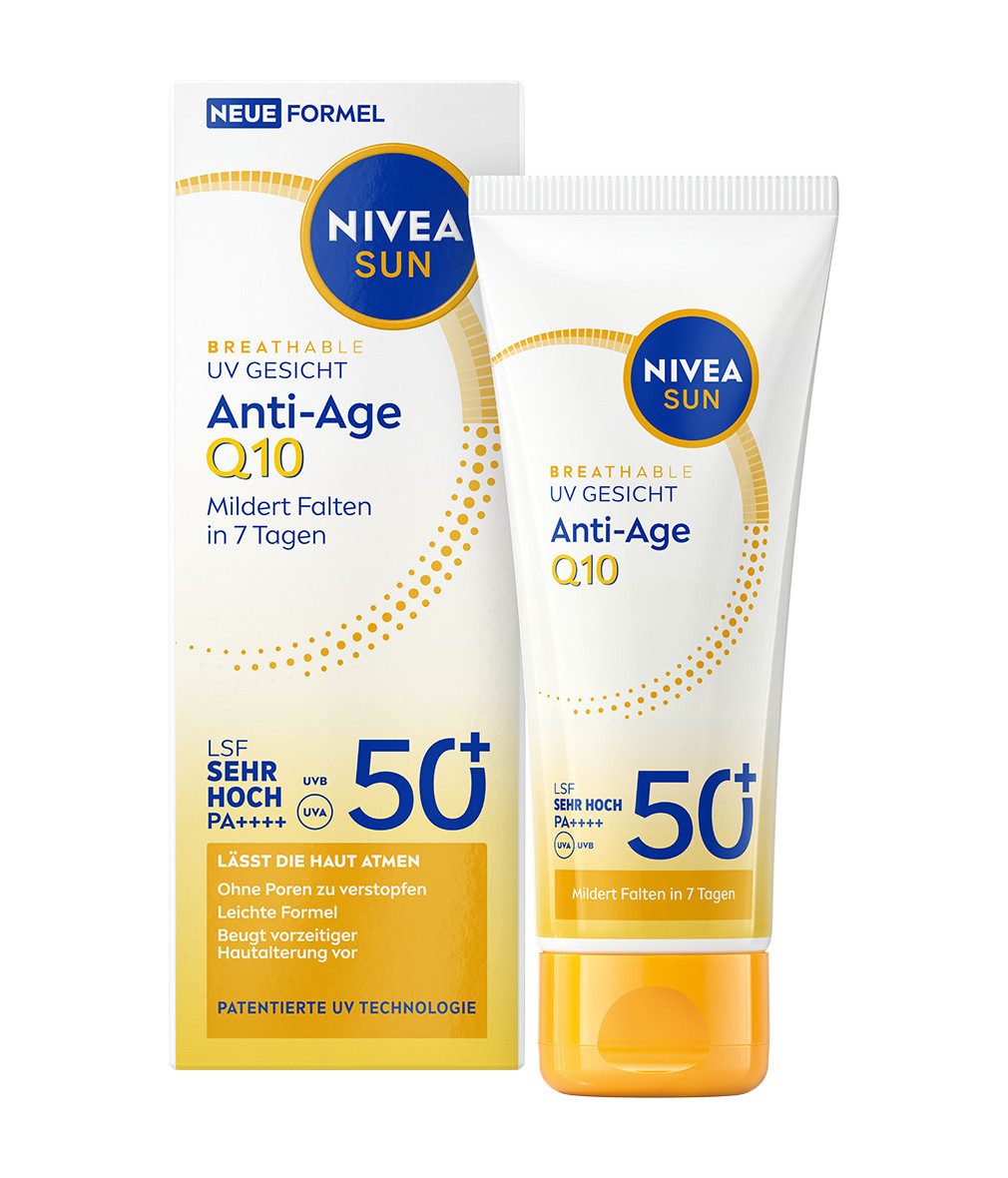 Nivea Sun Anti-Aging-Creme UV Gesicht Q10 Anti Age Creme LSF 50+ 40ml, 1-tlg., patentierte UV-Technologie