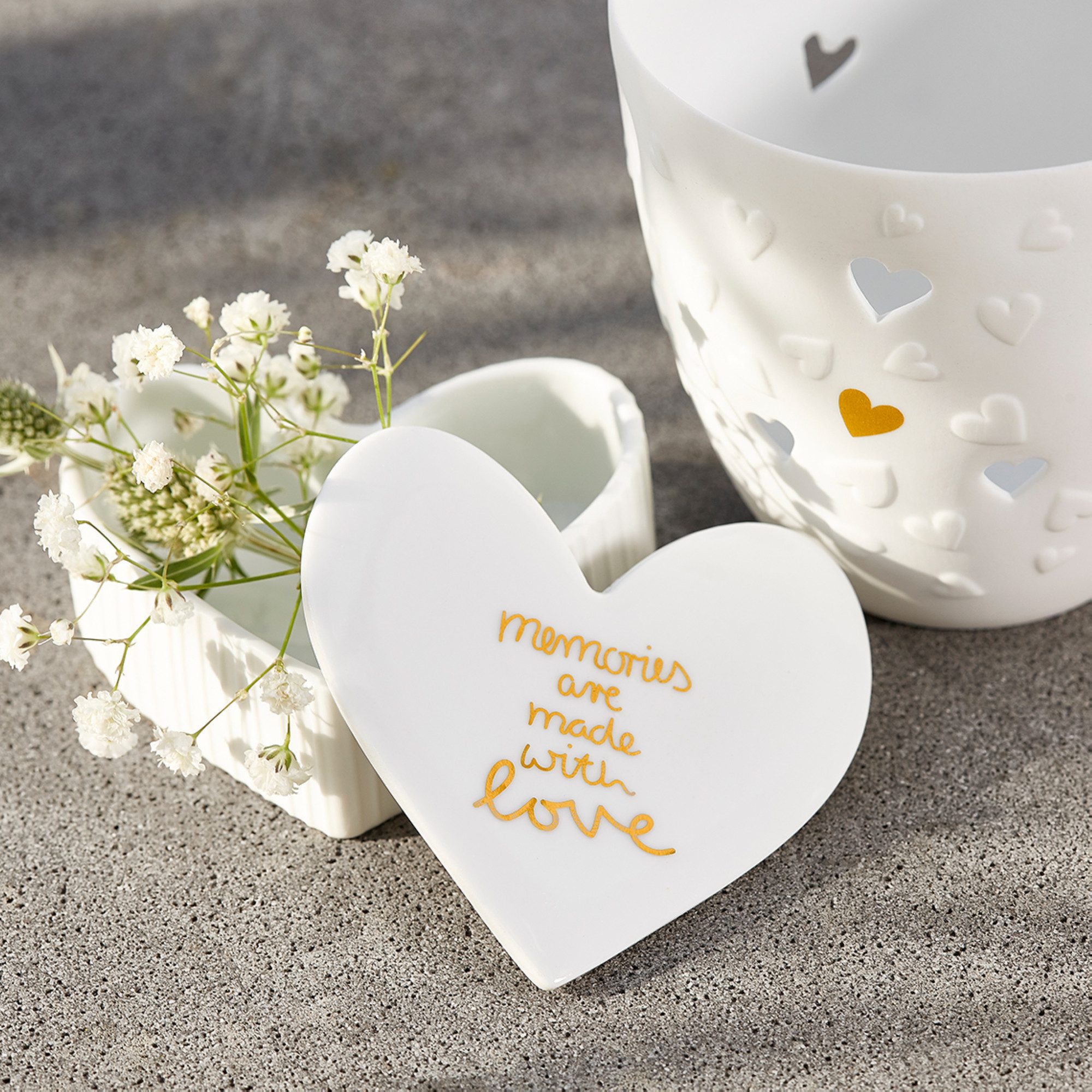 Räder Schmuckkassette räder Hochzeit Herzdose Memories made with love Porzellan Weiß