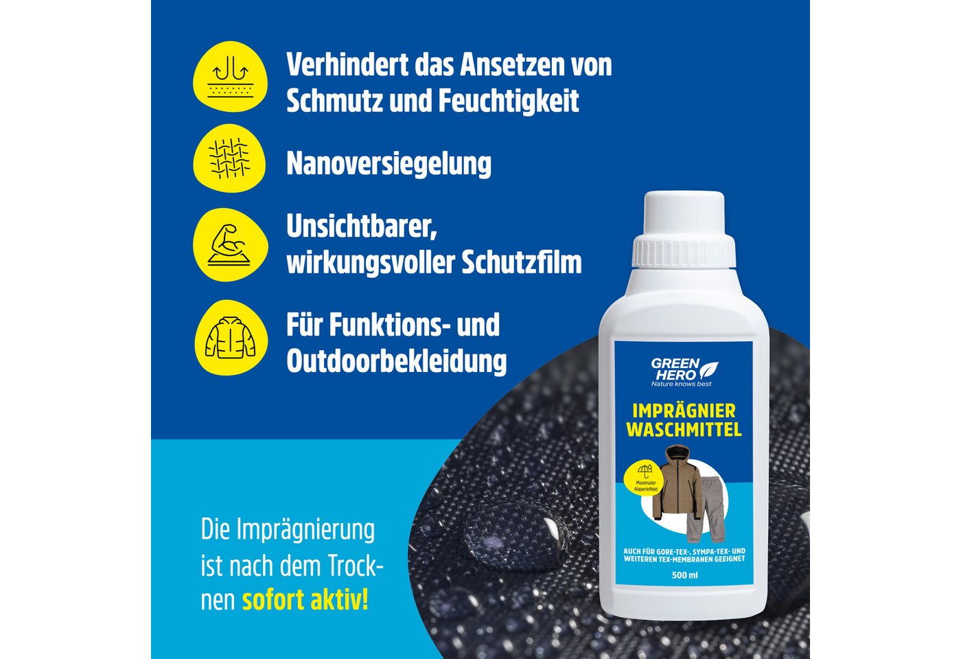 Thumbnail - GreenHero Waschimprägnierung Imprägniermittel für Funktionstextilien Imprägnierspray, für Funktionstextilien und Outdoor...