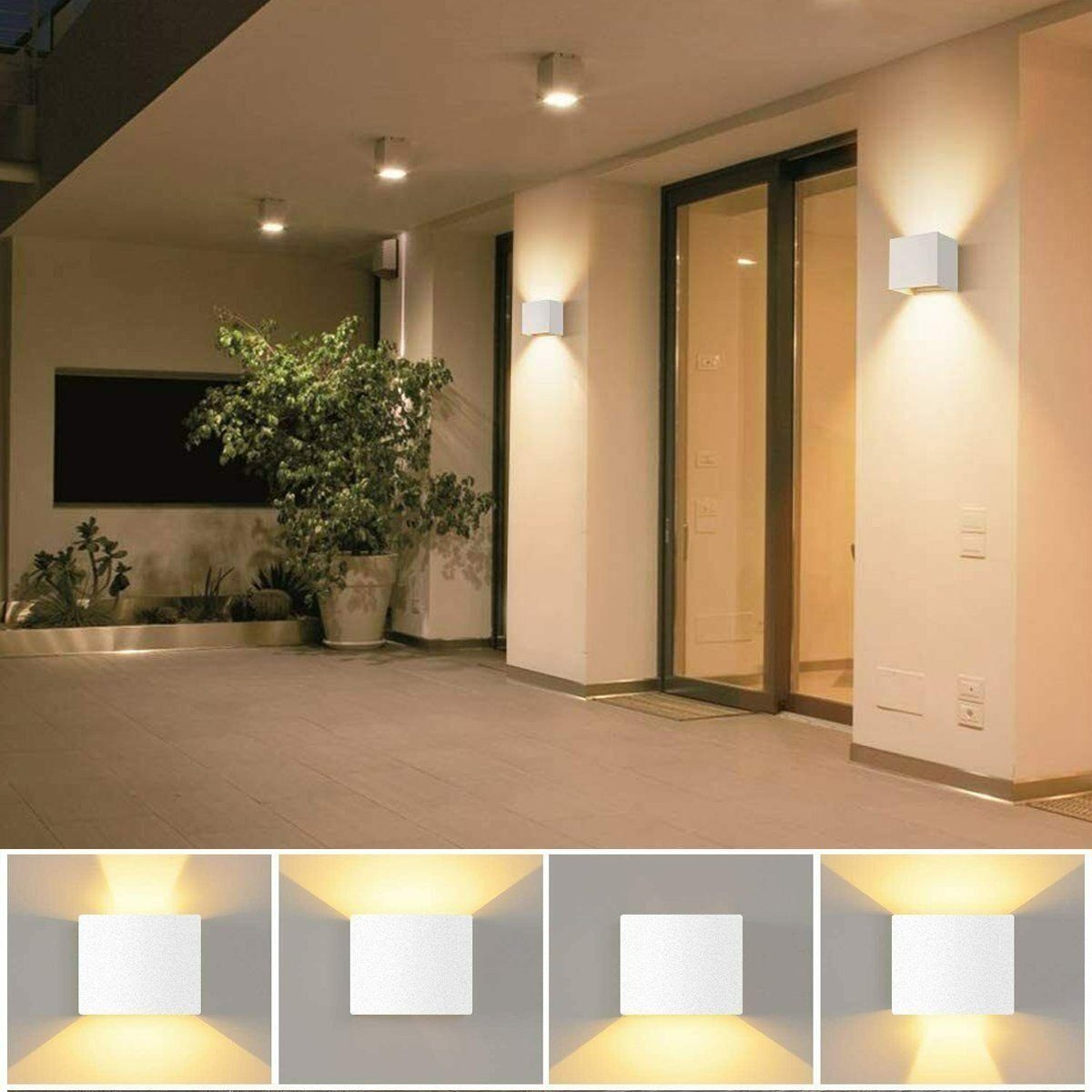 LETGOSPT Wandleuchte LED LED Hallen, Einstellbarer LED Gaststätten Wandleuchten Warmweiß, Wandlampe Auf integriert, mit 2x für Wohnzimmer, Bewegungsmelder, mit und fest Bewegungsmelder 2 Weiß Stück- 7W ab Lichtstrahl, Wandlampe