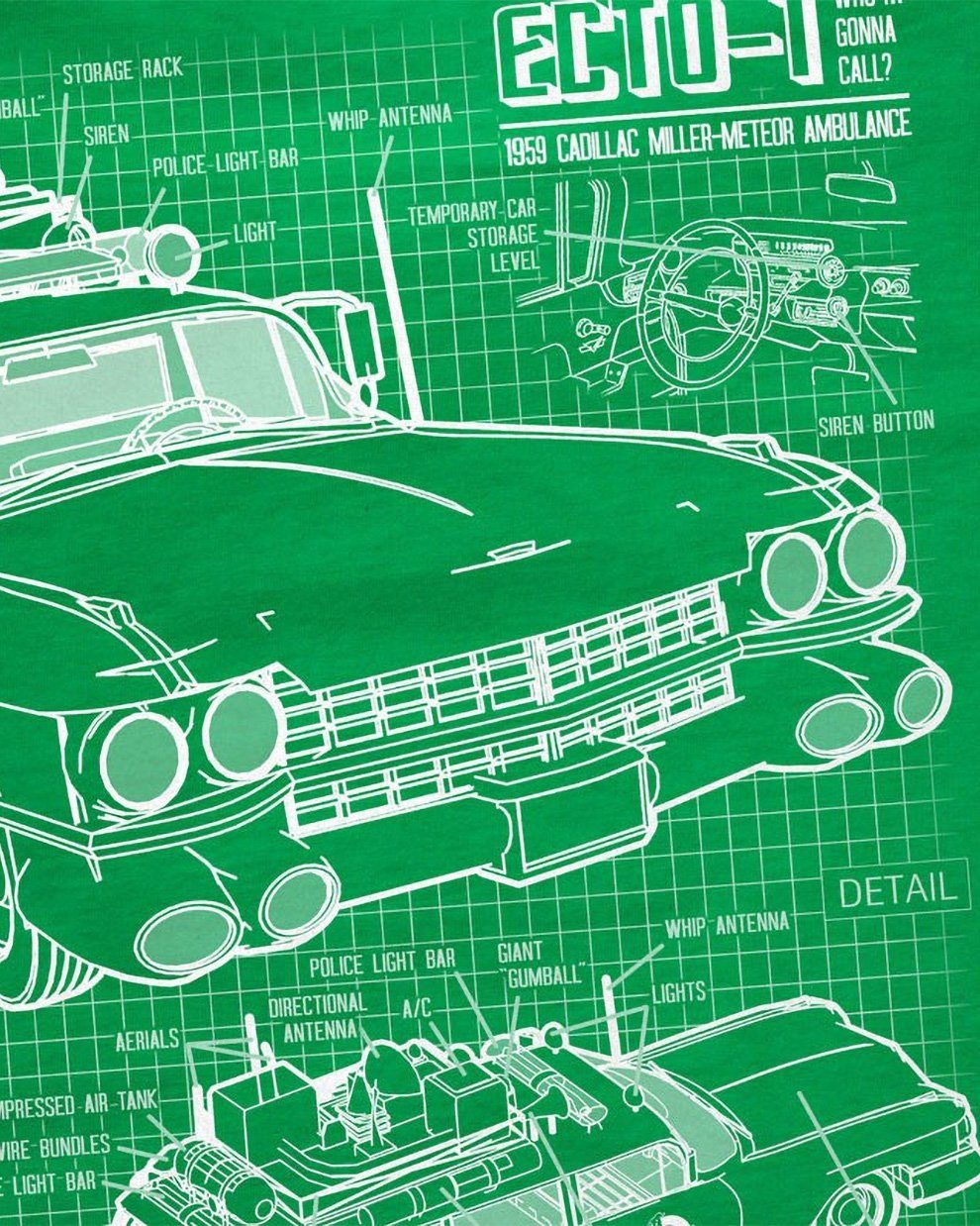 car busters Blaupause ghost slimer style3 Print-Shirt Herren ECTO-1 auto geisterjäger T-Shirt geist grün