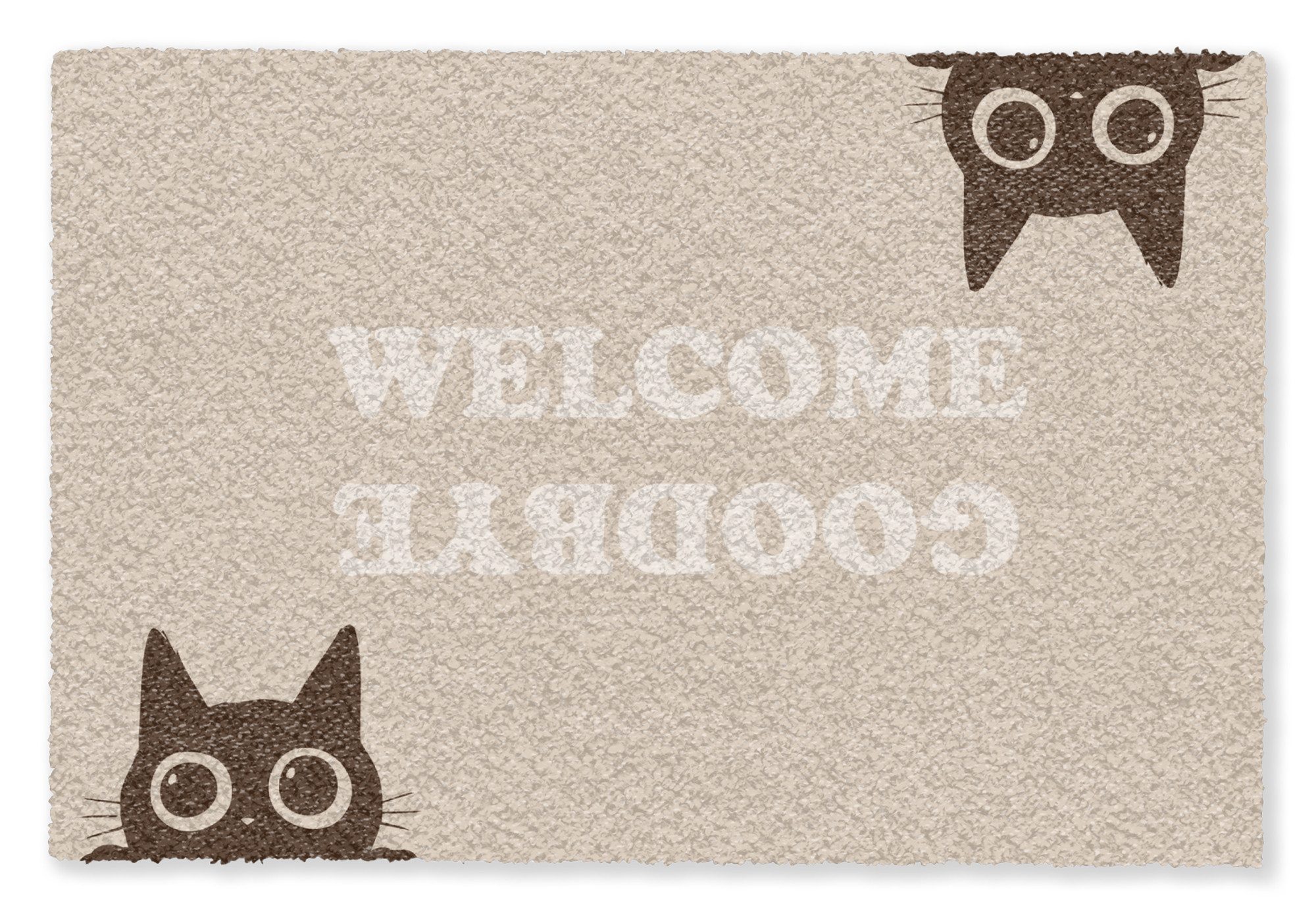 MuchoWow Fußmatte Katze - Beige - Willkommen - Auf Wiedersehen, Rechteckig, innen Schmutzfangmatte, Tür, Schmutzfänger Flur, Teppich 60x40 cm