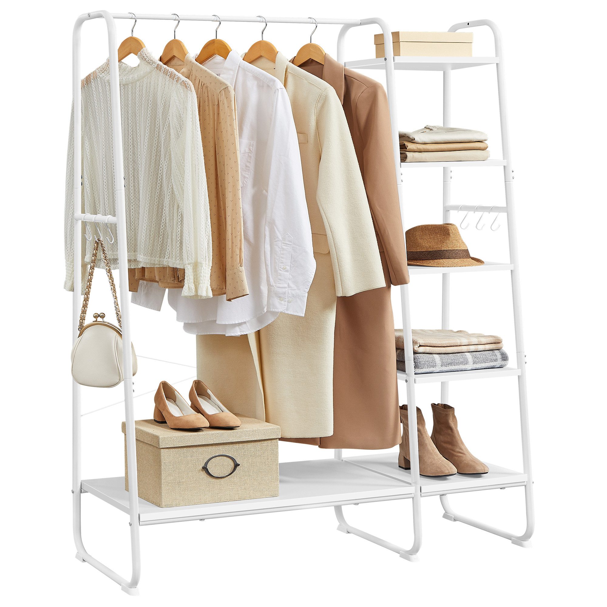 VASAGLE Kleiderständer, mit Kleiderstange, Schuhablage, 6 abnehmbare Haken günstig online kaufen
