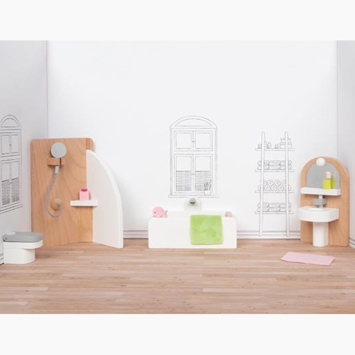 goki Puppenhausmöbel Puppenmöbel Style, Badezimmer (packung, 10tlg., set), passen perfekt zu jedem Puppenhaus