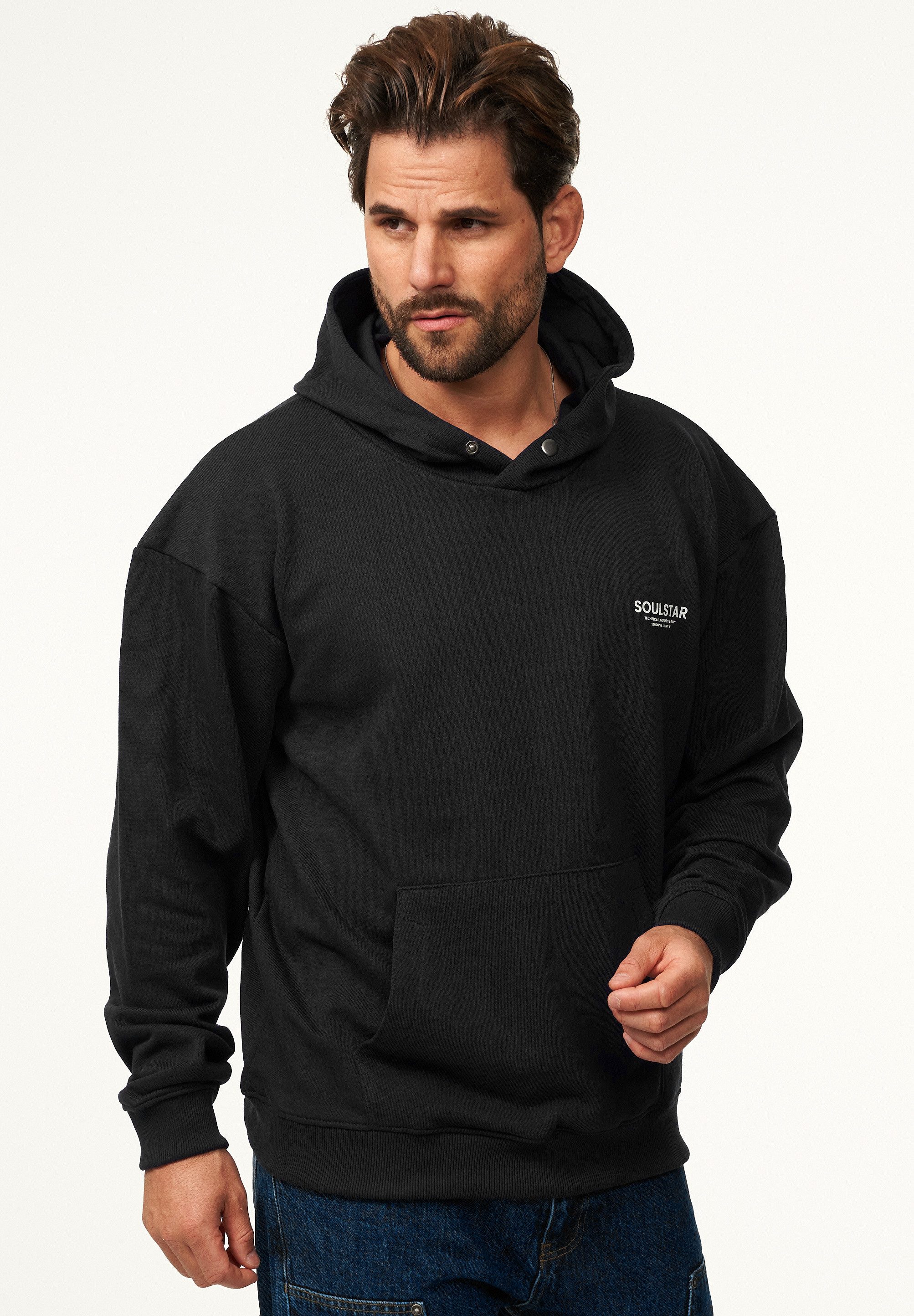 SOULSTAR Hoodie S2ANSAN Herren Oversize Kapuzenpullover mit Button Pullover Sweater