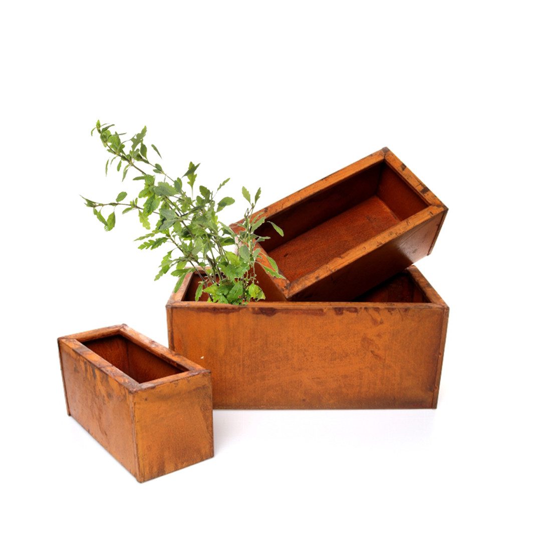 Balkonkasten 3er Set Blumenkasten Balkonkasten Rost Pflanzkasten Massiv Rostdeko