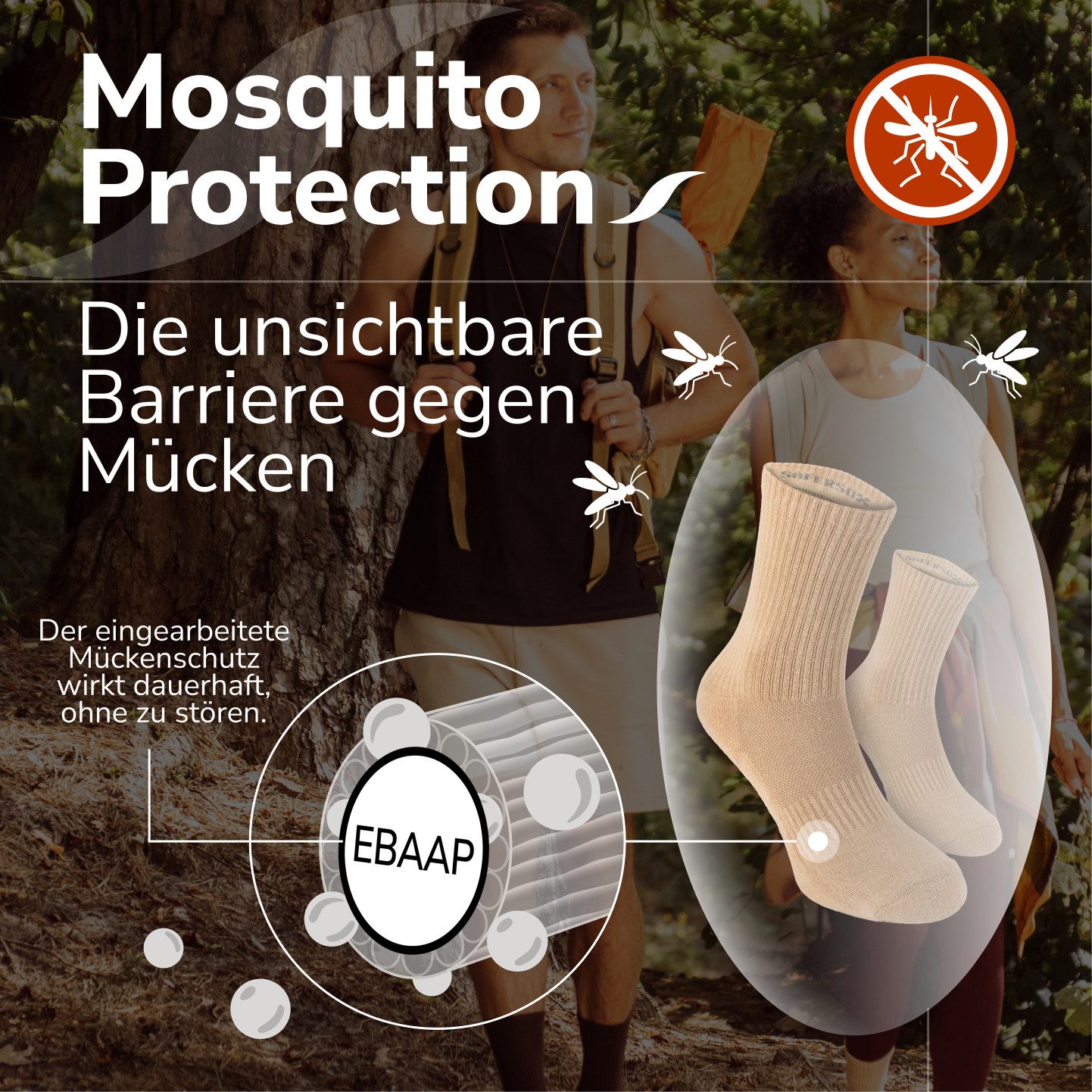 SAFERSOX Funktionssocken Sportsocken mit Mückenschutz (Set, 3 Paar) geruchshemmend, hoher Baumwollanteil, Made in EU