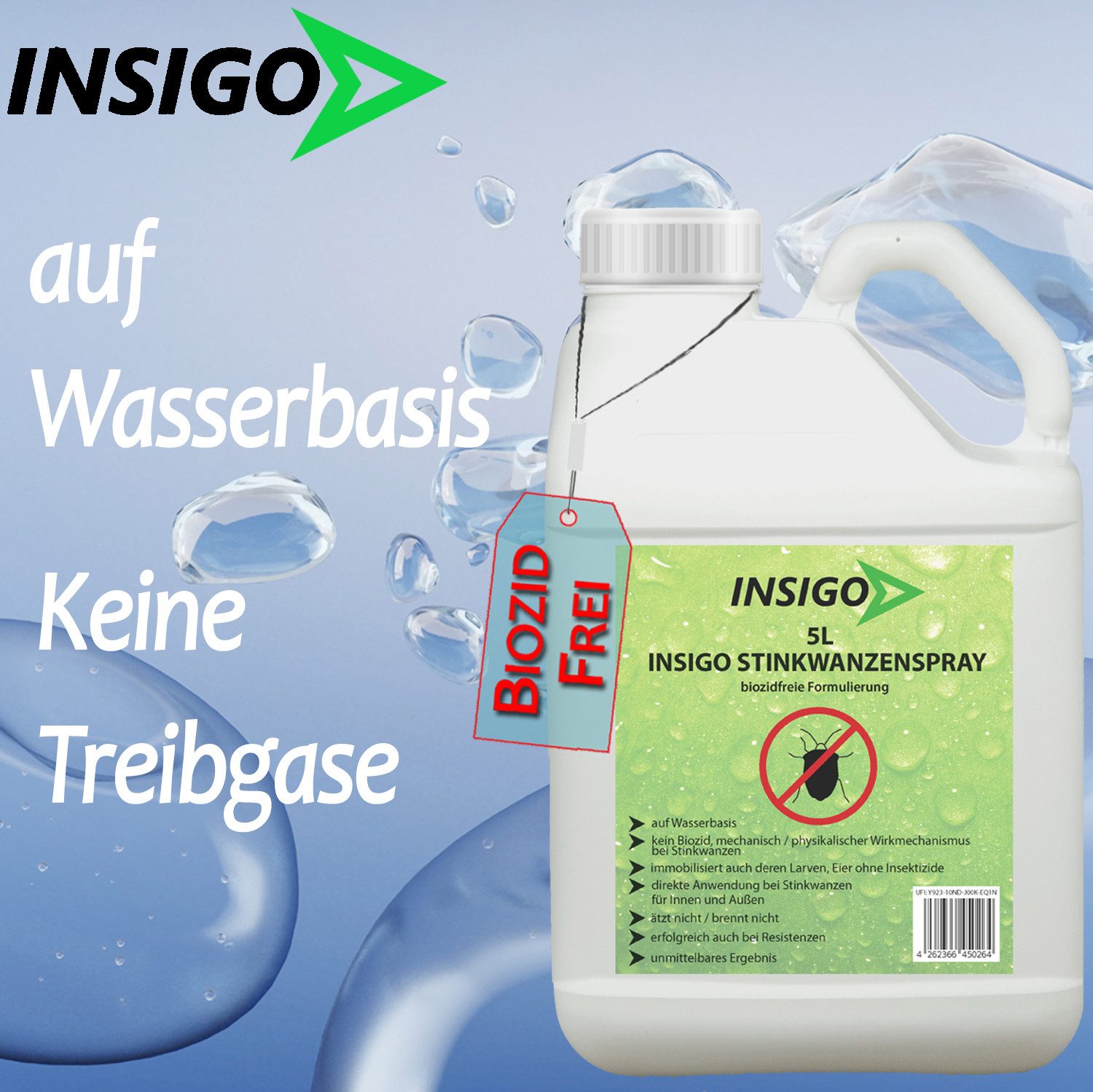 INSIGO Insektenspray Stinkwanzenspray, Wanzen, 1 l, biozidfreie Formel, auf Wasserbasis, geruchsarm, brennt / ätzt nicht