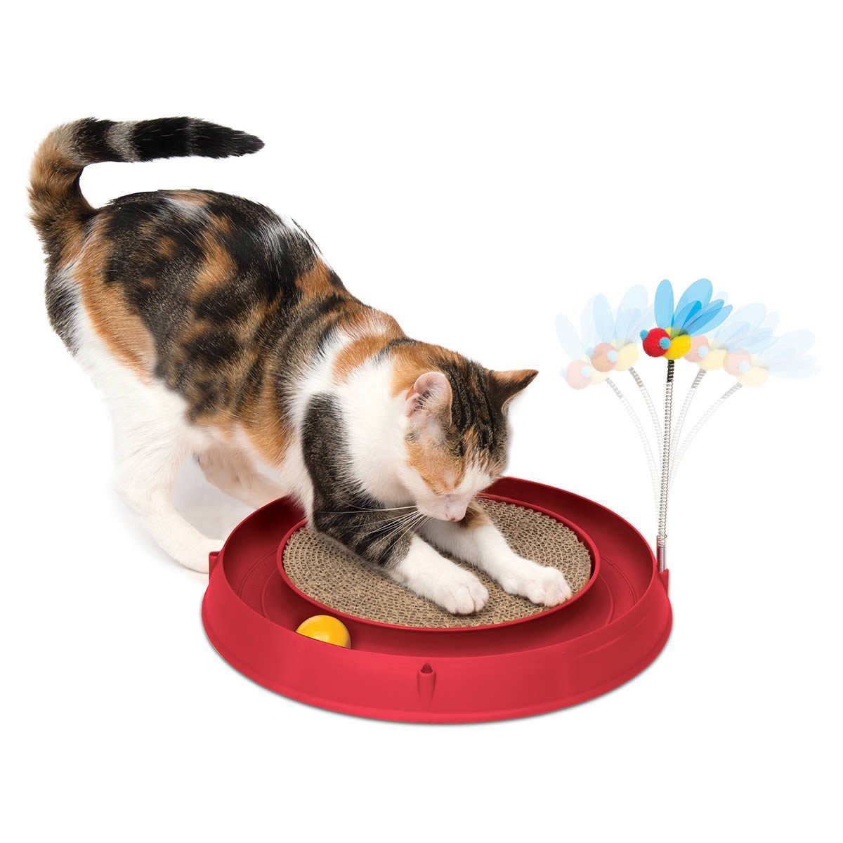 Catit Katzen-Spielschiene 3in1 mit Kratzer und Spielzeug rot