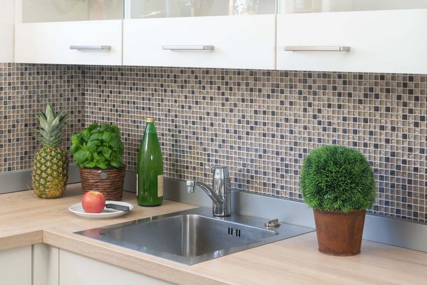 Thumbnail - Mosani Mosaikfliesen Glasmosaik Resin Mosaik beige glänzend / 10 Matten