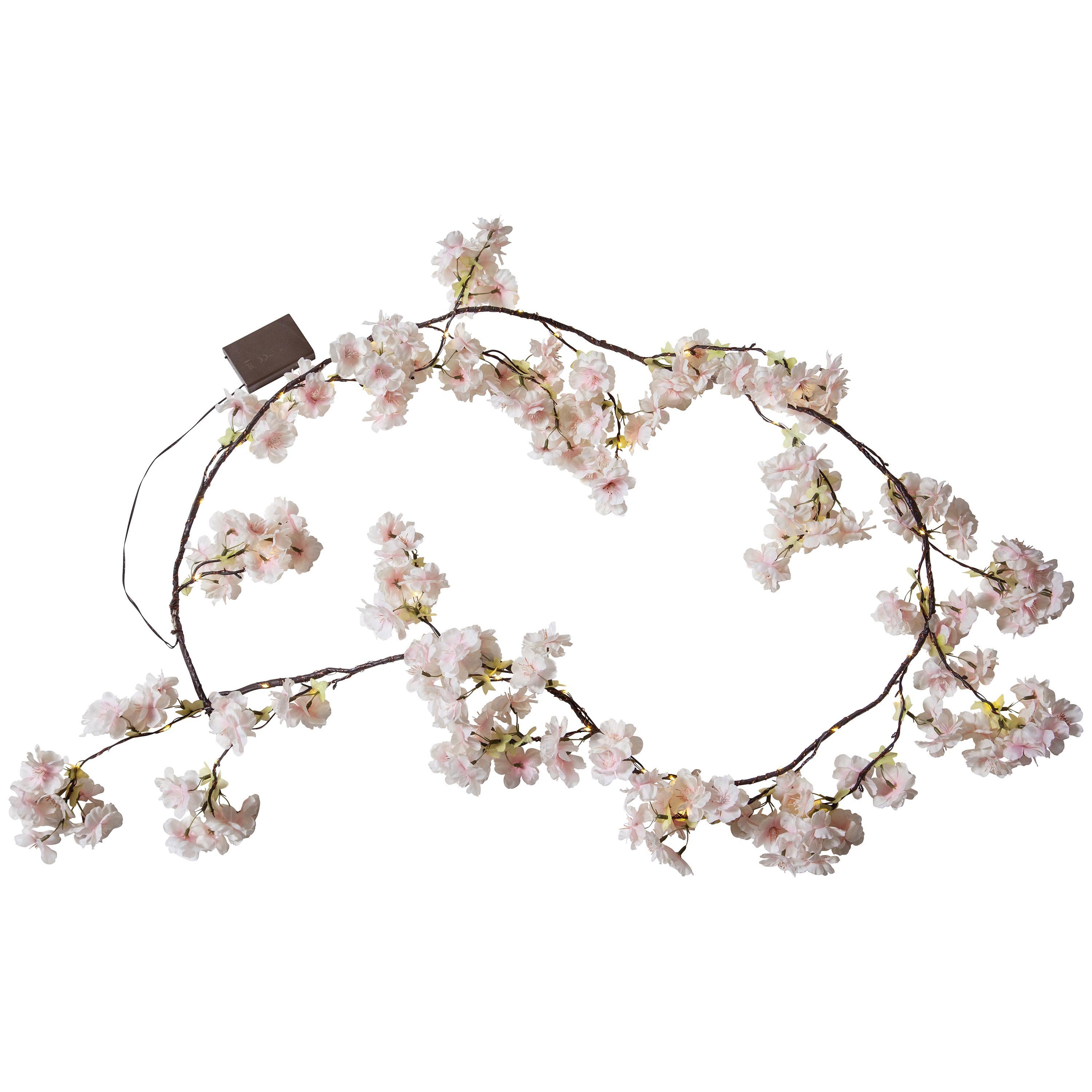 STAR TRADING LED-Lichterkette CherryFlower, LED Blumengirlande,Cherry Flower, Batterie & Timer, rosa, 180cm