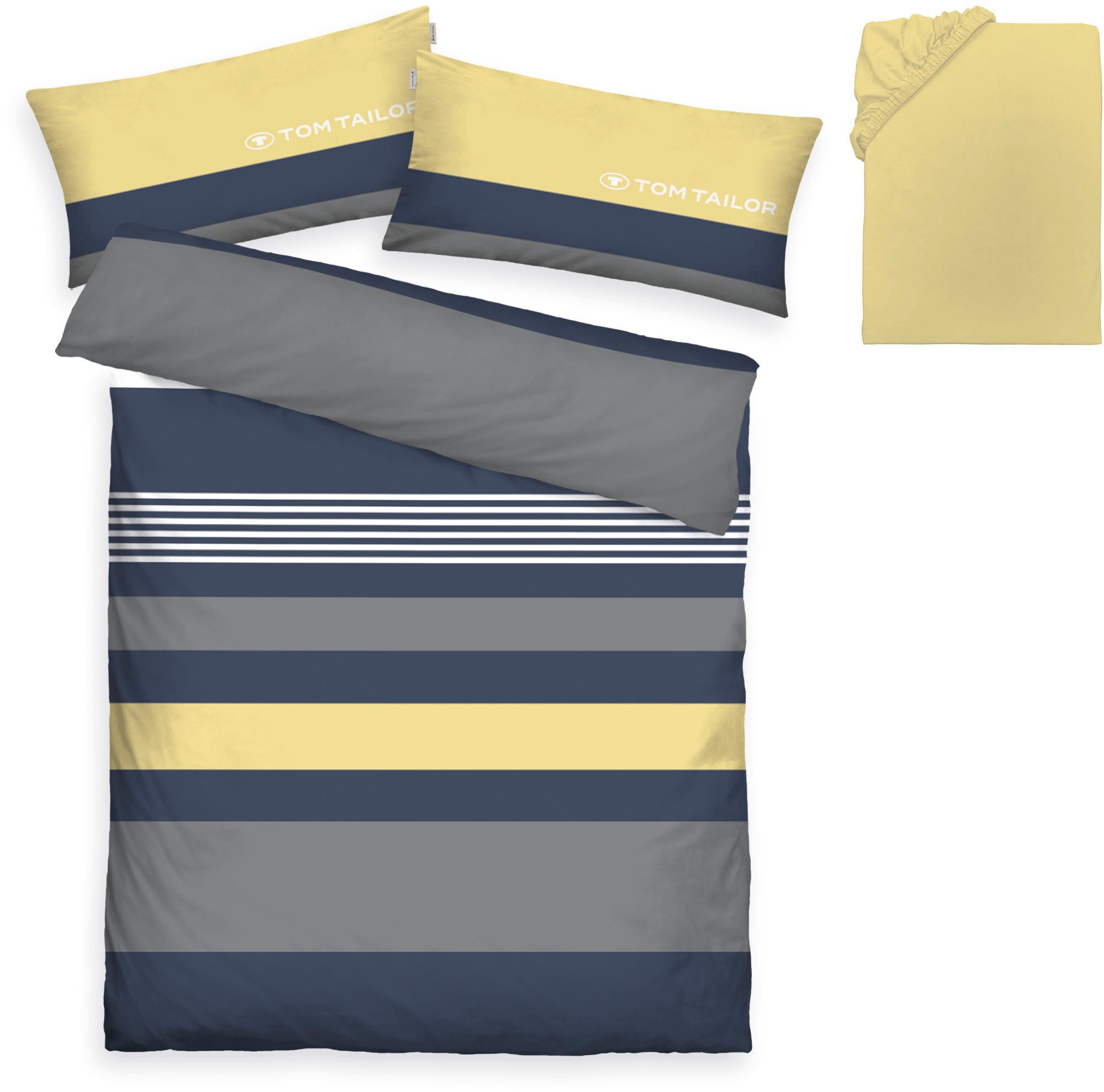 TOM TAILOR HOME Bettwäsche Carl in Gr. 135x200 oder 155x220 cm, Renforcé, 3 teilig, mit GRATIS-Zugabe: Spannbettlaken, 100% Baumwolle, mit Reißverschluss