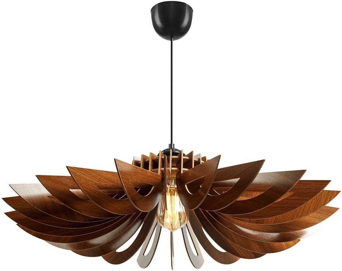 Hanah Home Pendelleuchte Hängeleuchte mit minimalistischem, rundem Design, Kynlee Hängeleuchte 52x30 cm Walnuss/Schwarz E27 MDF