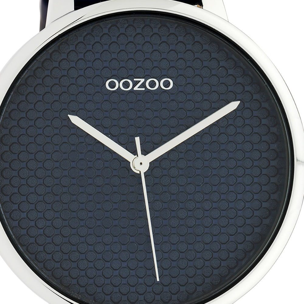 OOZOO Quarzuhr Oozoo Damen Armbanduhr schwarz Analog, Damenuhr rund, groß  (ca. 42mm) Lederarmband, Fashion-Style, gemustertes Ziffernblatt