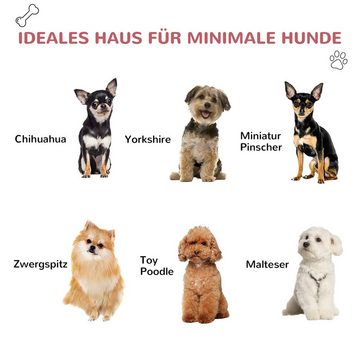 PawHut Hundehütte Hundehaus mit Dachluke, für kleine Hunde, aus Metall, Kunststoff, für Garten, Balkon, Rot+Hellgrau