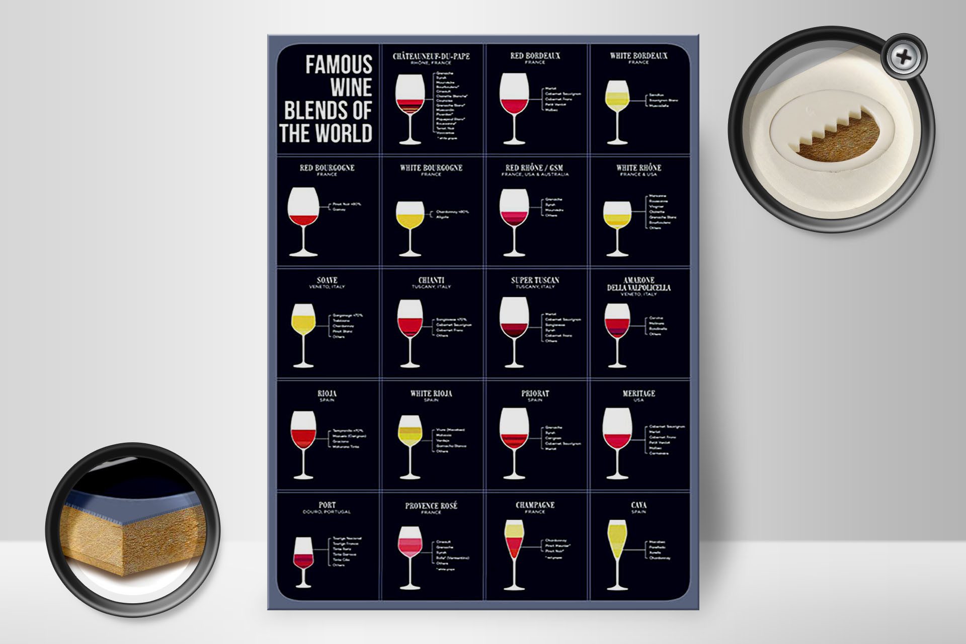 Femer GmbH Holzbild Alkohol 30x40 cm Famous wine blends of the world, (1 St), Glatte Holzfaserplatte (MDF), vorn beschichtet