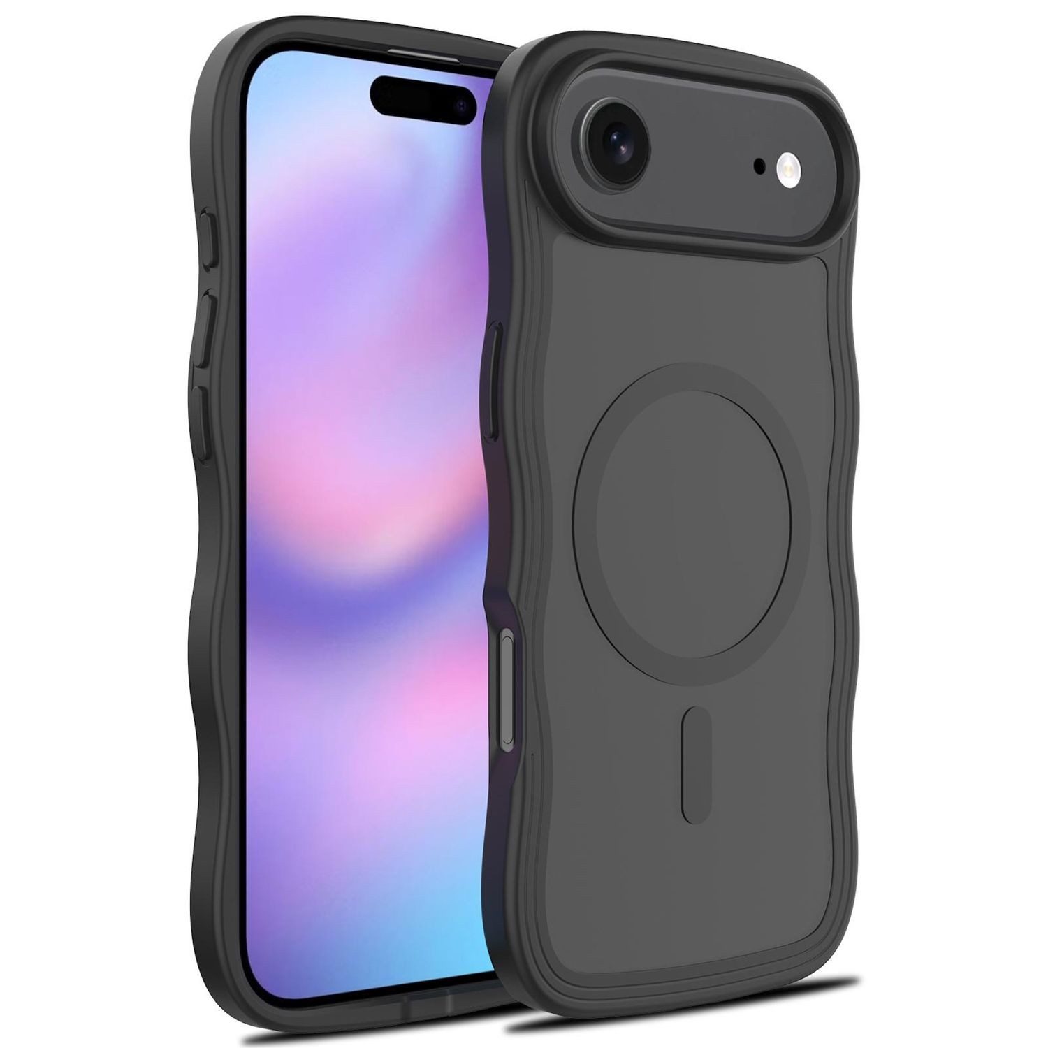 Wigento Handyhülle Für Apple iPhone 17 Air MagSafe Skin Feel Wave Design Hülle Schwarz, Wellenstruktur TPU Hülle mit MagSafe Funktion
