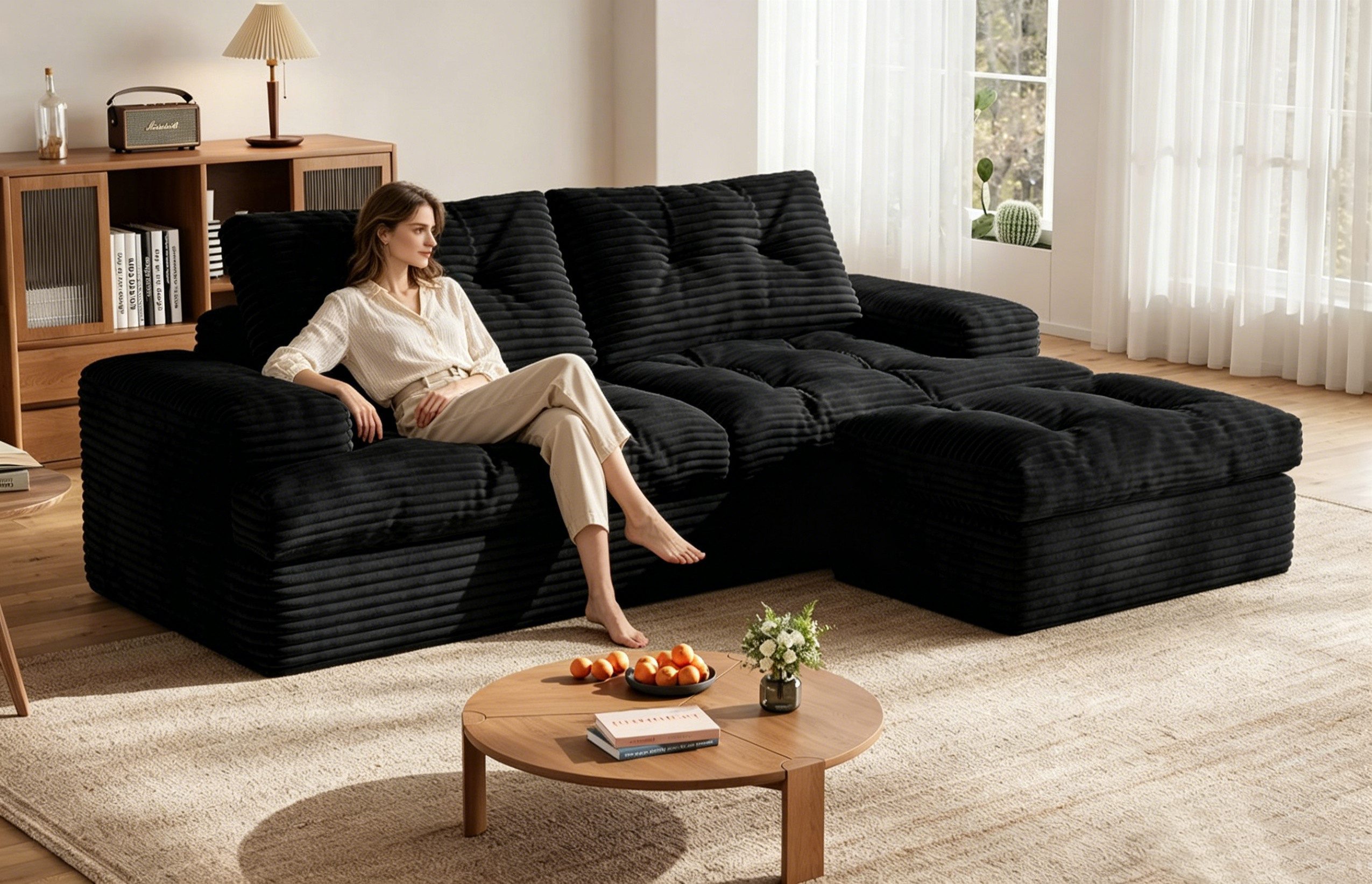 Patbrela Ecksofa Couch L-Form,Sofa Samtstoff Vierersofa mit Liegefläche, Modulares 85-Zoll-Wohnzimmer-Sofaset,Groß und bequem