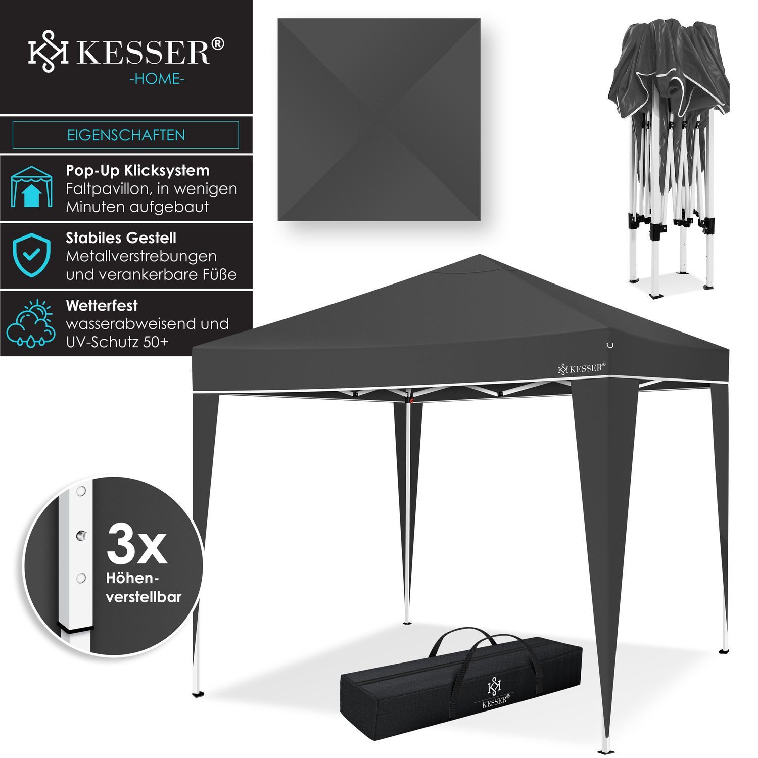 KESSER Pavillon, Pavillon 3x3m wasserdicht inkl. Tasche Pop-Up Klicksys günstig online kaufen