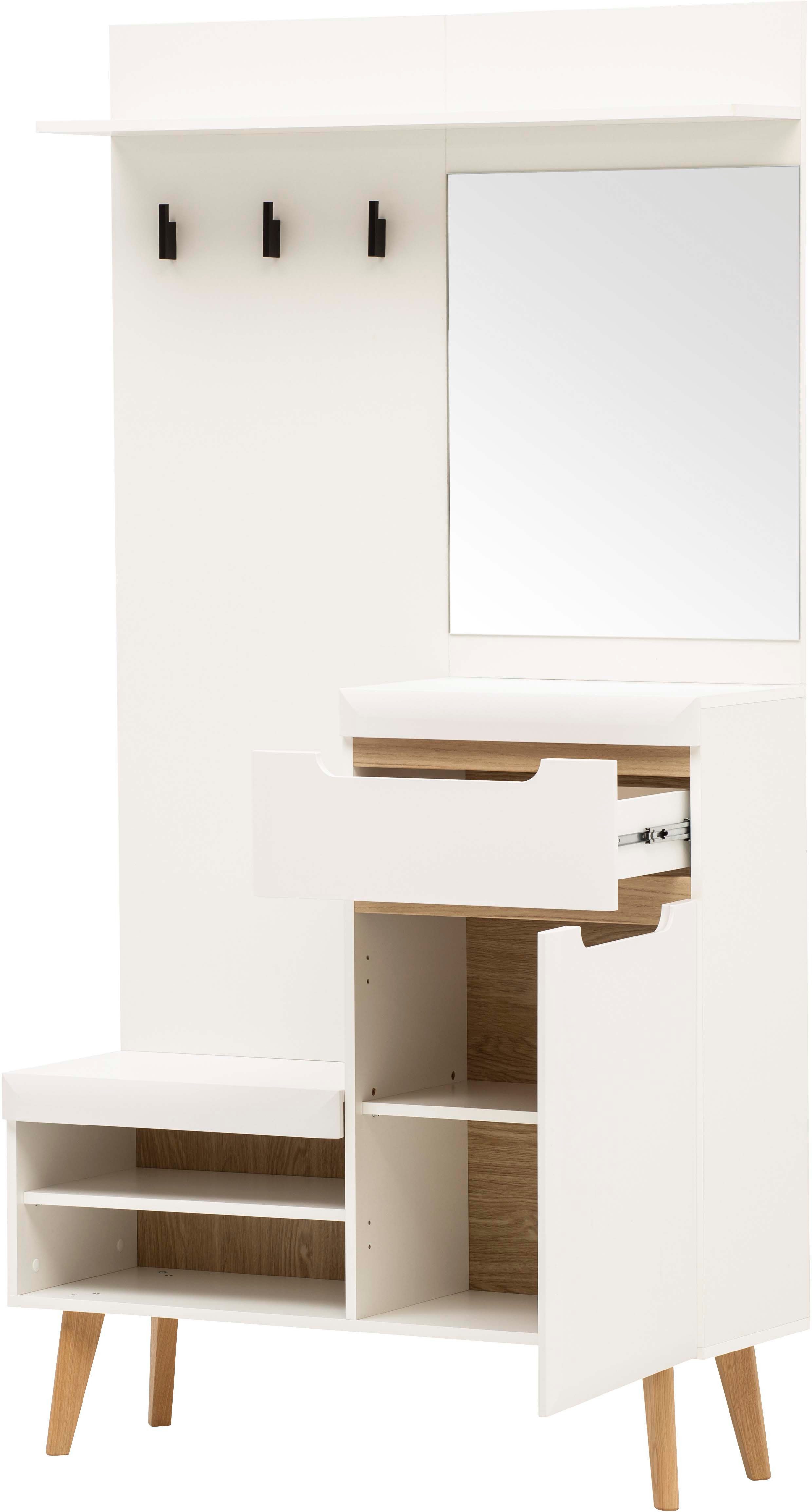 Home affaire Garderoben-Set Torge, Garderobe mit Stauraum, Garderobenschrank im Scandic Design, (Set, 2-St), enthält Highboard und Garderobe mit Spiegel, in zwei Farben