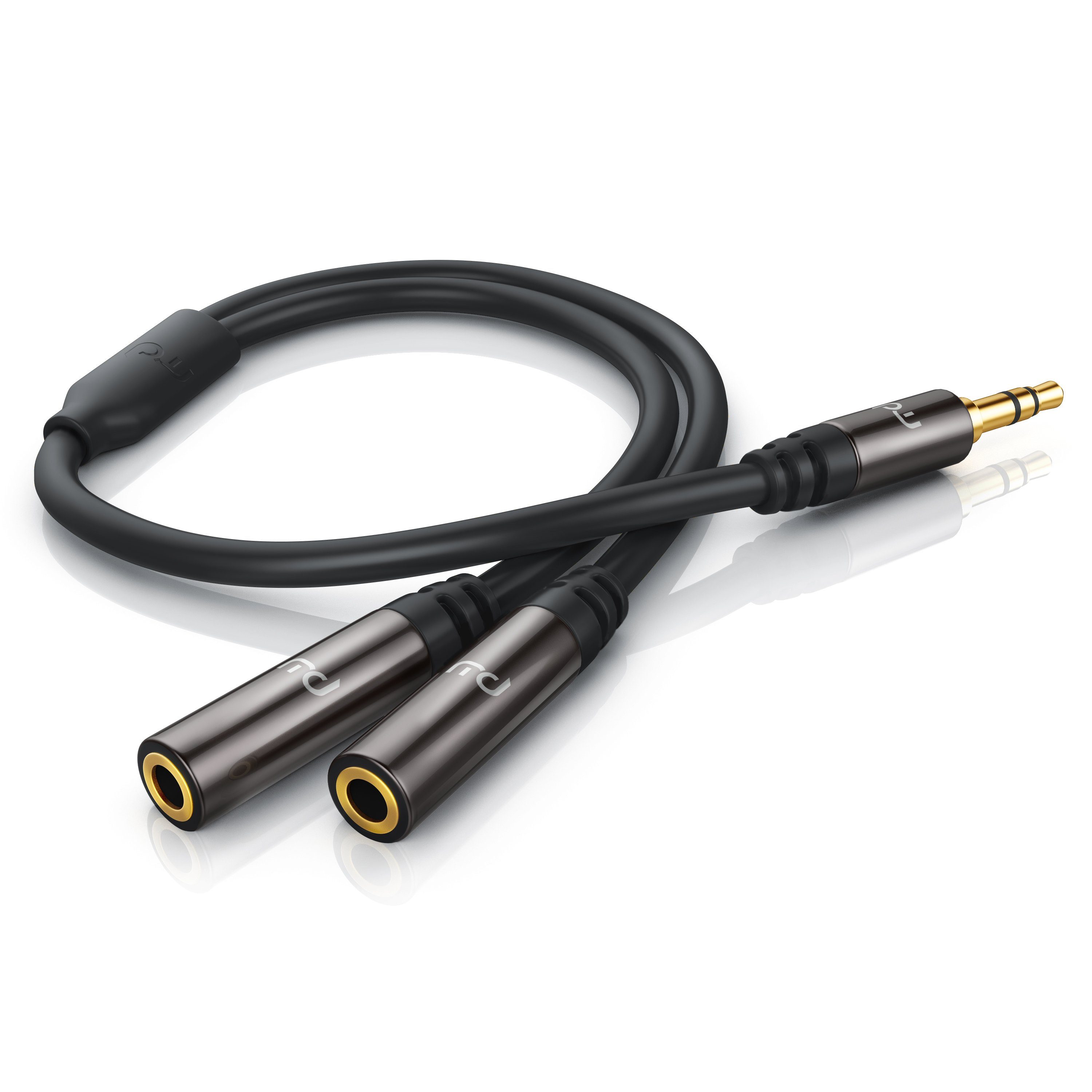 Primewire Premium Stereo Audio AUX Stecker auf 2x Buchse Y-Adapter Audio-Adapter 3,5-mm-Klinke zu 2x 3,5-mm-Buchse, 15 cm, 2 Kopfhörer an einem Gerät, für Smartphone, Tablet, Laptop