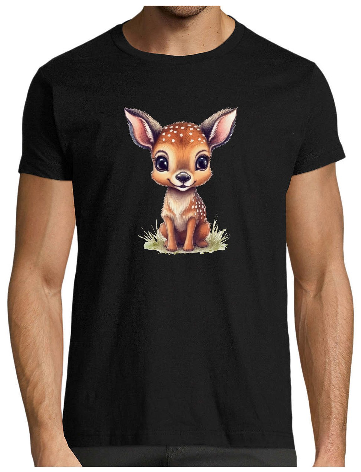 T-Shirt Herren Print Shirt - Cartoon Reh Brustprint