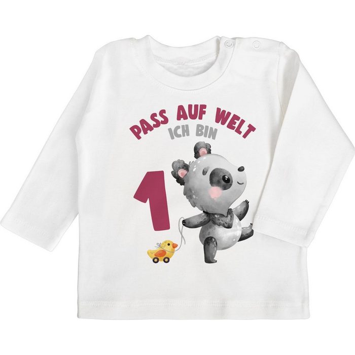 Shirtracer T-Shirt Pass auf Welt ich bin eins mit Panda - 1. Geburtstag - Baby T-Shirt langarm ich bin schon 1 langarm - baby shirt 1.geburtstag