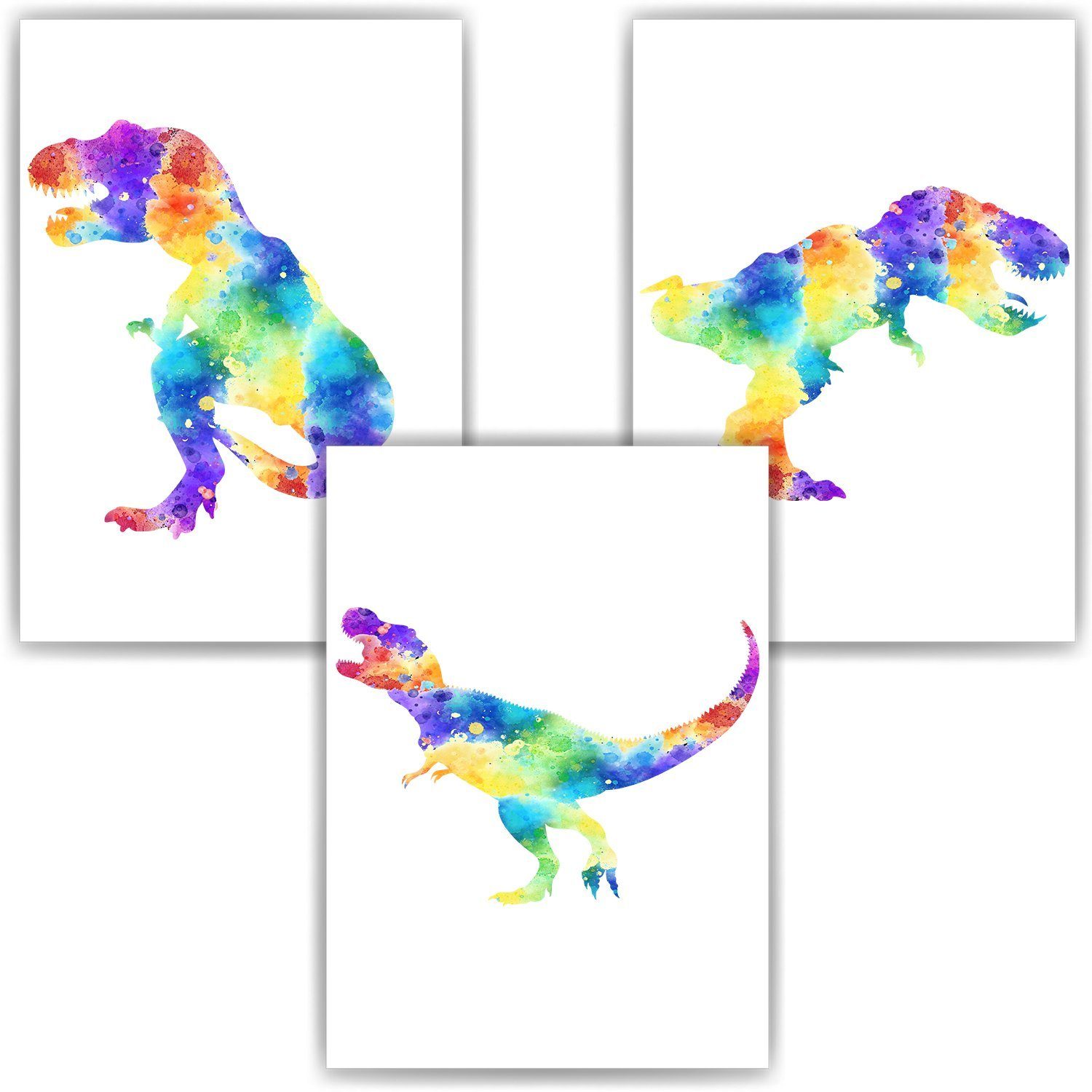 Tigerlino Poster Dinosaurier Trex 3er Set Bilder Dino Kinderzimmer Deko Wandbilder