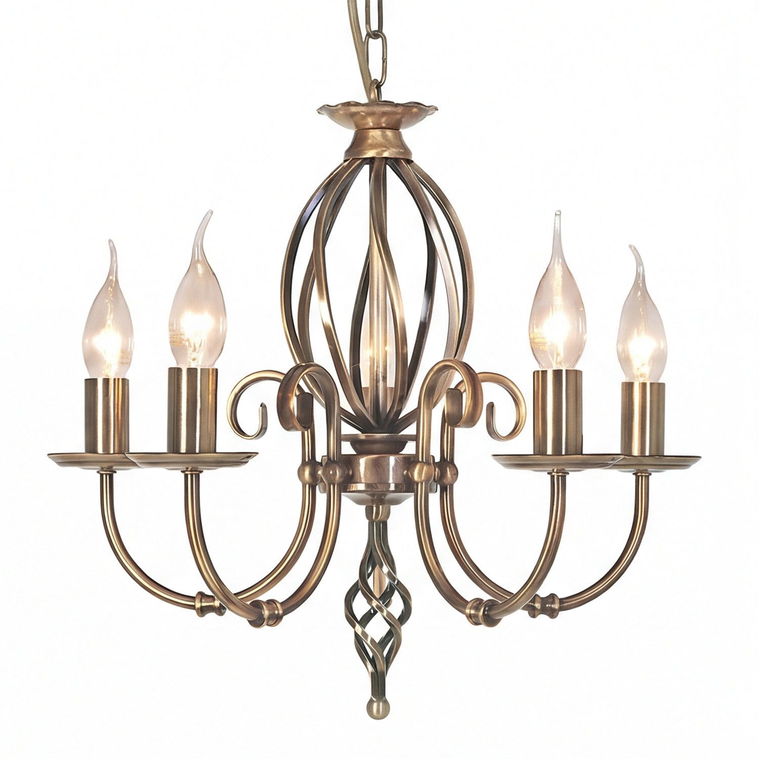Licht-Erlebnisse Kronleuchter CANDELA 1, ohne Leuchtmittel, Messing Antik Metall 5-armig L:47 cm E14 Rustikal Esstisch