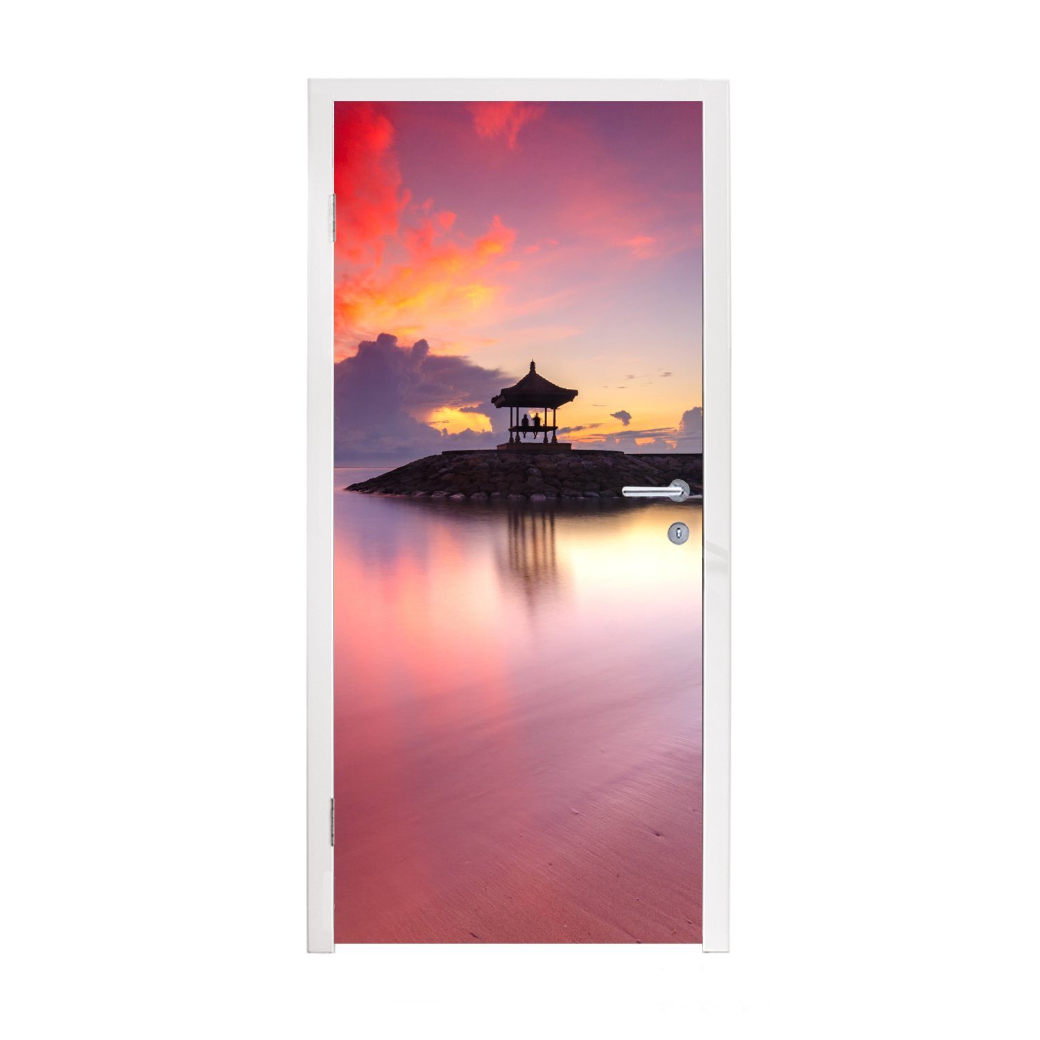 Sonnenuntergang cm Matt, - Türtapete Fototapete (1 Türaufkleber, MuchoWow für Himmel, Tür, - 75x205 bedruckt, St), Strand
