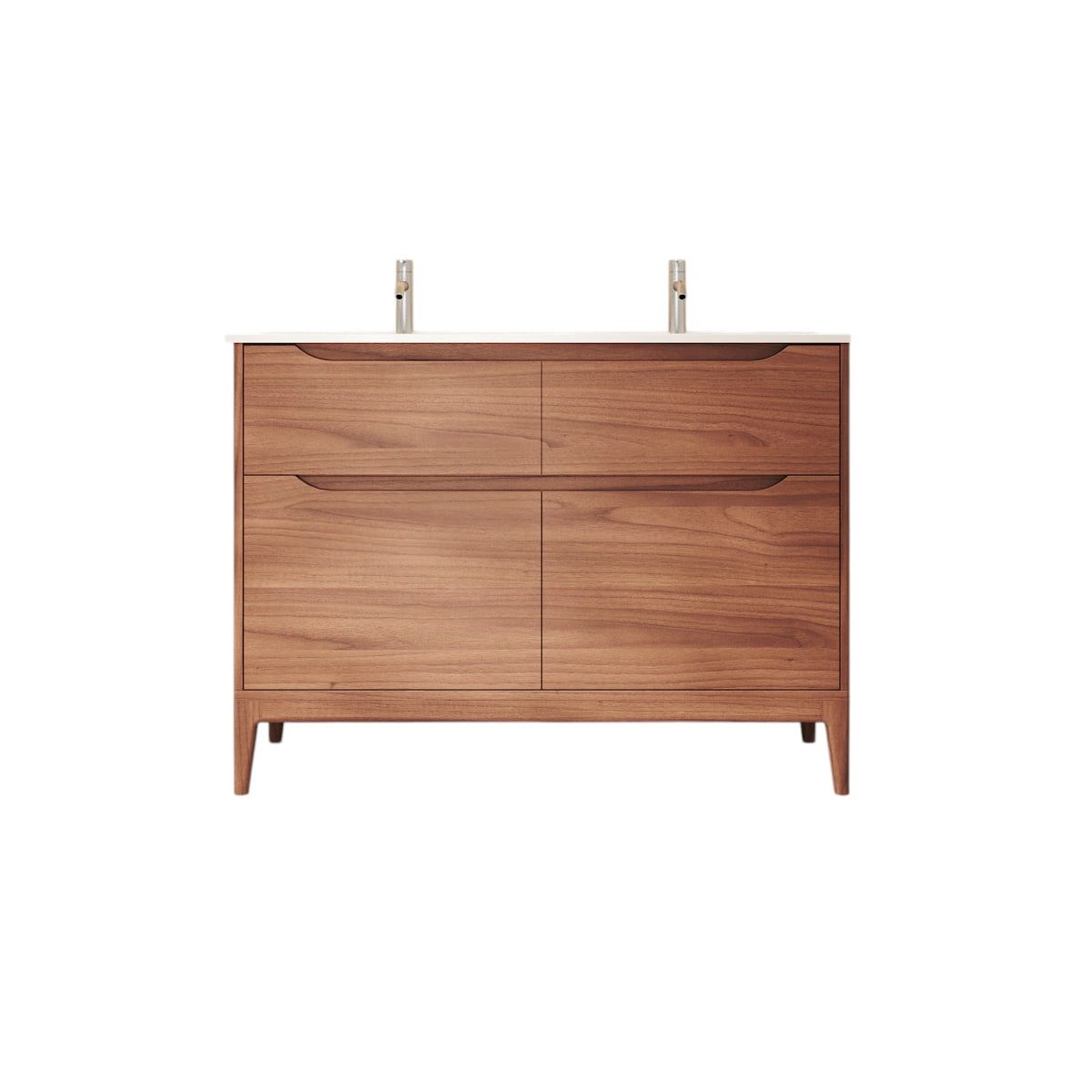 Tikamoon Waschtisch Badezimmerschrank Gabrielle aus massivem Mangoholz und Keramik, 120 cm