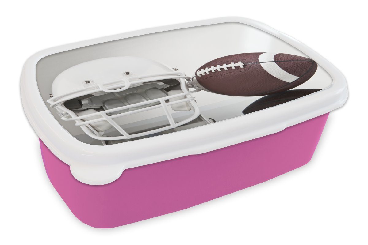 MuchoWow Lunchbox American-Football-Ausrüstung in Erwachsene, Brotbox (2-tlg), Snackbox, für Brotdose Kunststoff, Kunststoff rosa Kinder, Mädchen, Studio, einem