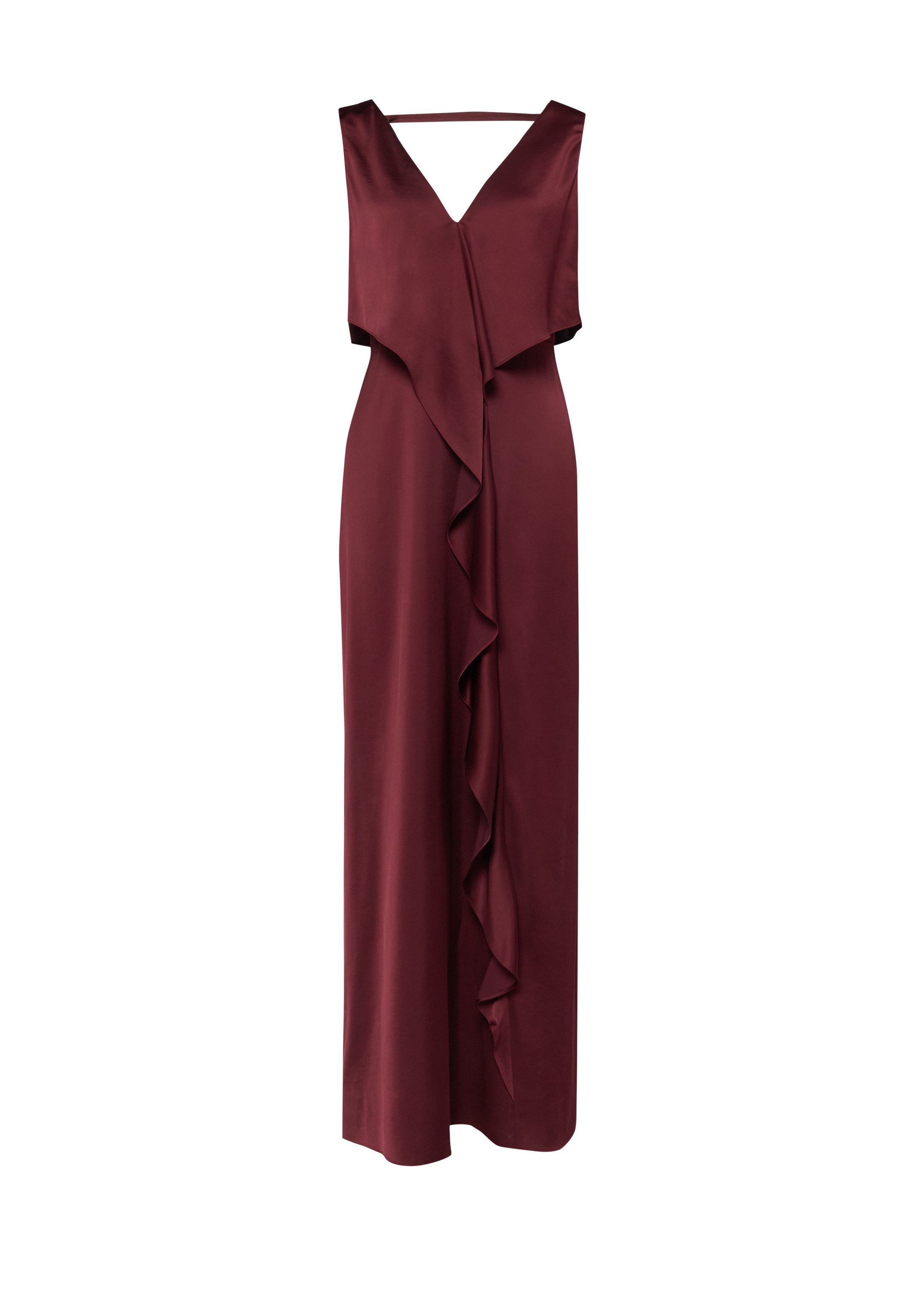 comma Maxikleid Kleid Satinkleid mit V-Auschnitt und Volants