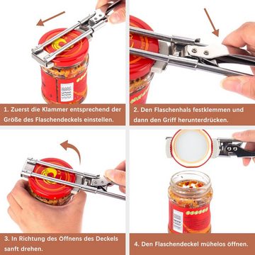 Lollanda Dosenöffner Sicherheits Dosenöffner Edelstahl Glasöffner, Verstellbare Öffnungshilfe, Edelstahl, Rutschfestes Design