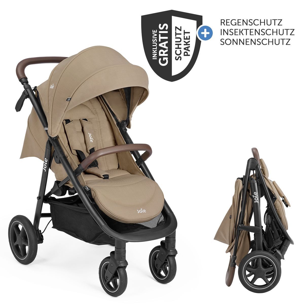 Joie Sport-Kinderwagen Mytrax Pro - Toffee, Sportwagen mit Liegefunktion & Regenschutz höhenverstellbar bis 22 kg