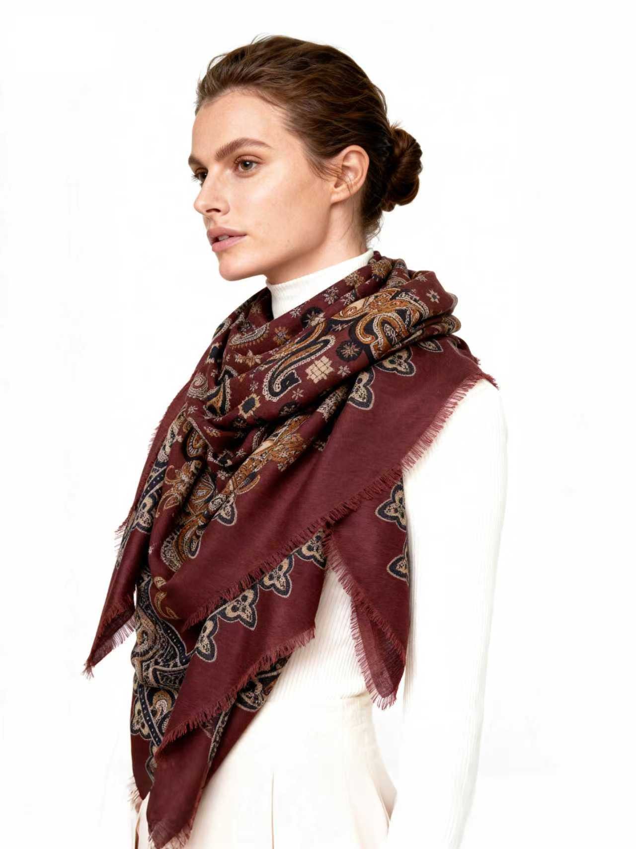 MayTree Modeschal Großes Modetuch Cashmere Feeling 130x130cm Paisley, (Stück, 1-St)