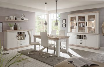 Stylefy Esstisch Samwell Pinie Weiß, Pinie (Esstisch, Tisch), 90x160 cm, viel Stauraum, rechteckig, variabel stellbar, Landhausstil