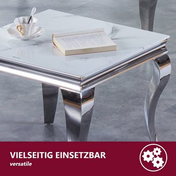 HOOZ Tischplatte aus Glas 80 x 80 x 0,6 cm oder als Funkenschutzplatte für den Kamin (Marmorweiß, 1 St., ESG-Sicherheitsglas), mit hochwertigem Facettenschliff