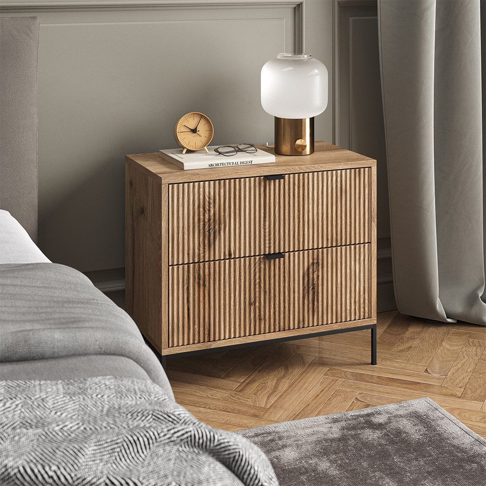 Vicco Nachtschrank Eliza, Viking Oak, 66 x 60 cm mit 2 Schubladen (1-St)