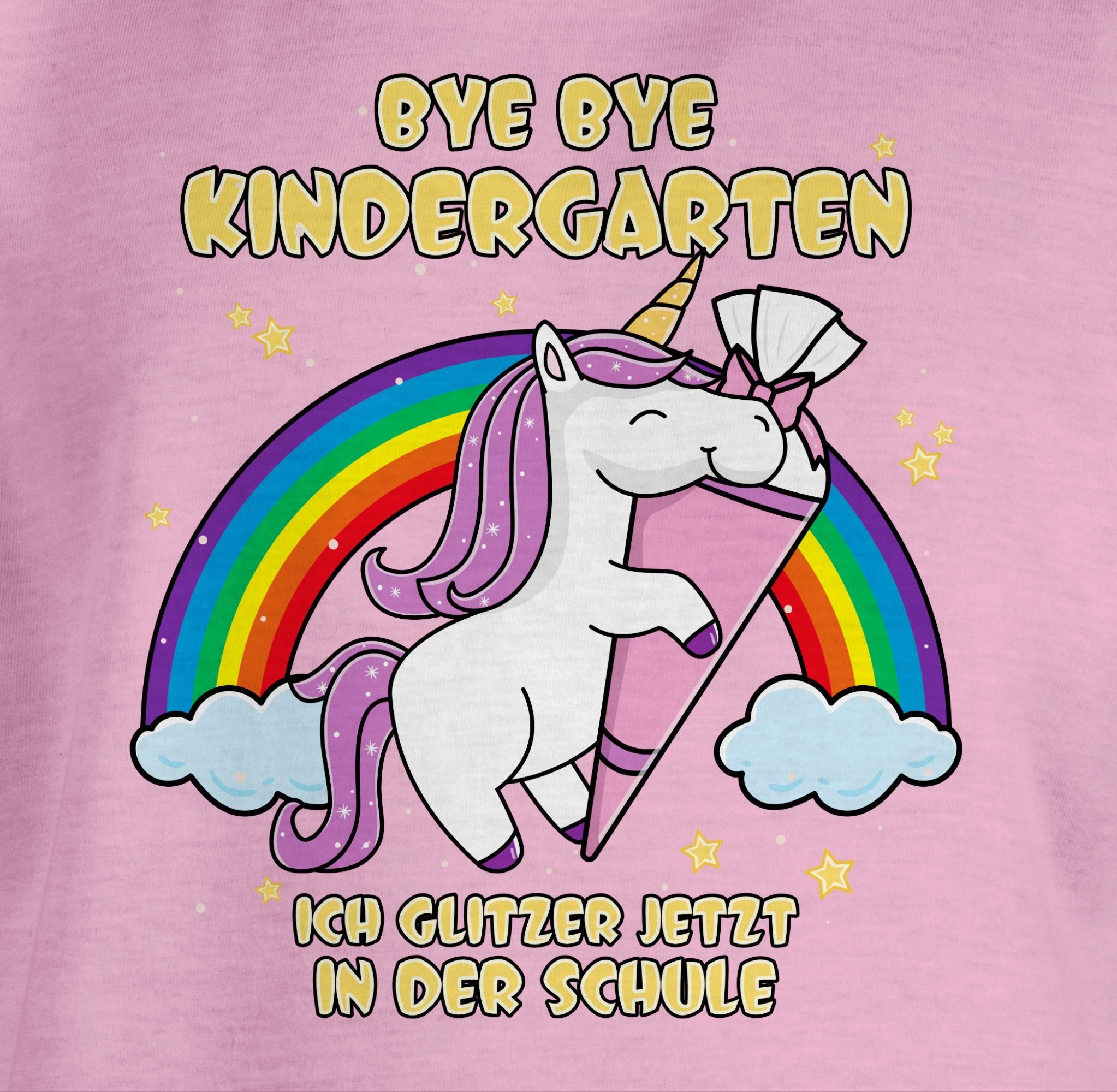 2 Bye Mädchen Bye Einhorn der Kindergarten Shirtracer Rosa ich glitzer in T-Shirt Schule Einschulung jetzt