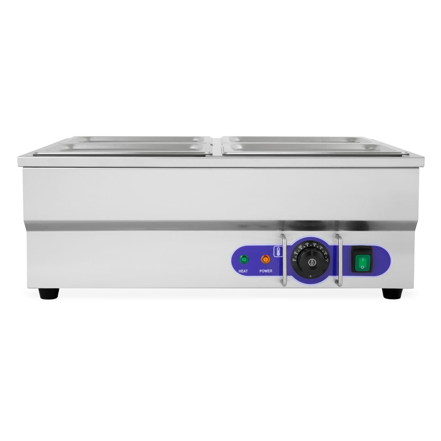 vertes Speisenwärmer Elektrisch 1500W aus Edelstahl, (4X 1/4 GN Behälter mit Deckel für 4X 2,8L), Ablasshahn, Bain Marie Wasserbad, Temperatur 50-200°C