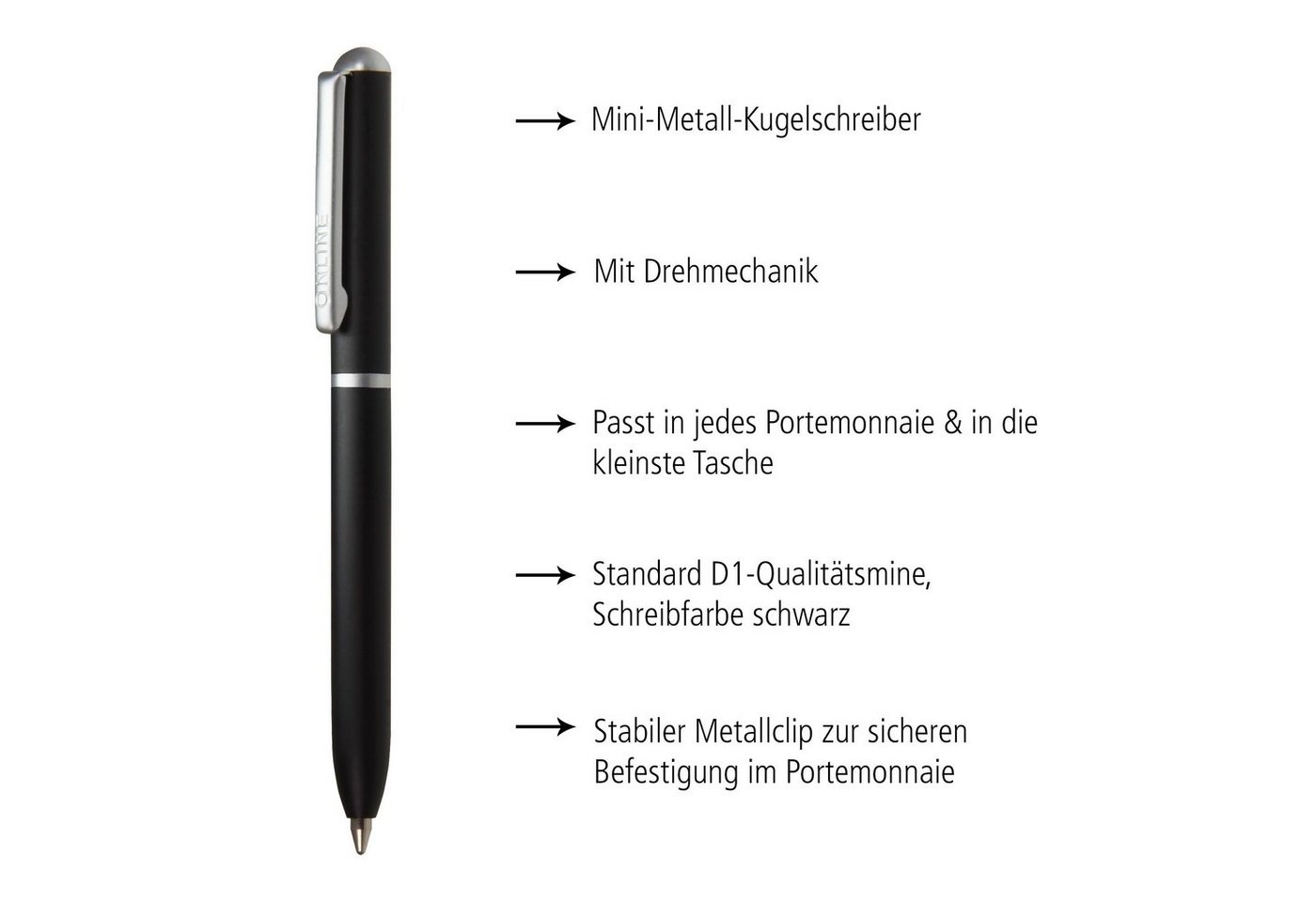 Thumbnail - Online Pen Kugelschreiber Mini Portemonnaie Drehkugelschreiber, incl. Standard D1-Qualitätsmine, schwarzschreibend