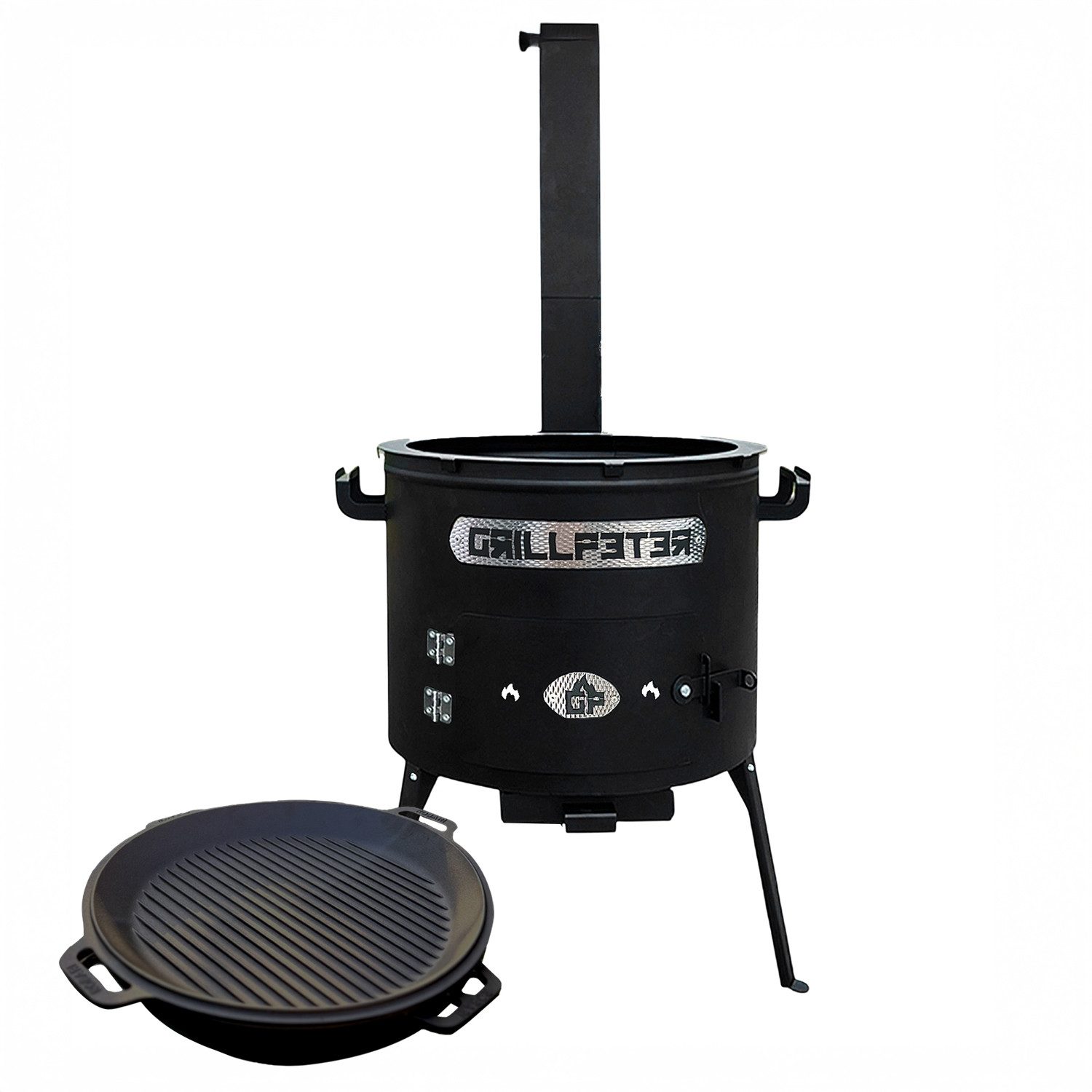 Holzkohlegrill Utschak Set Asamat mit Kazan 15 Liter Gusseisen mit Grilldeckel