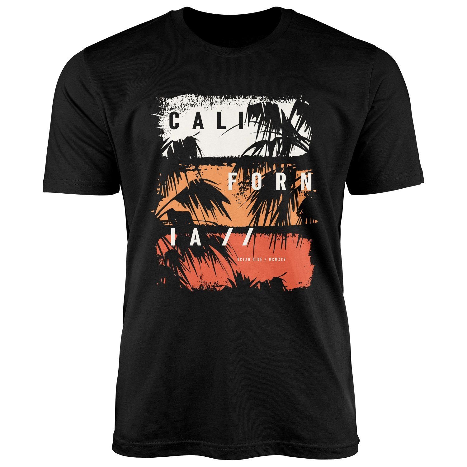 Print-Shirt Herren T-Shirt California Schriftzug Palmen Printshirt Aufdruck