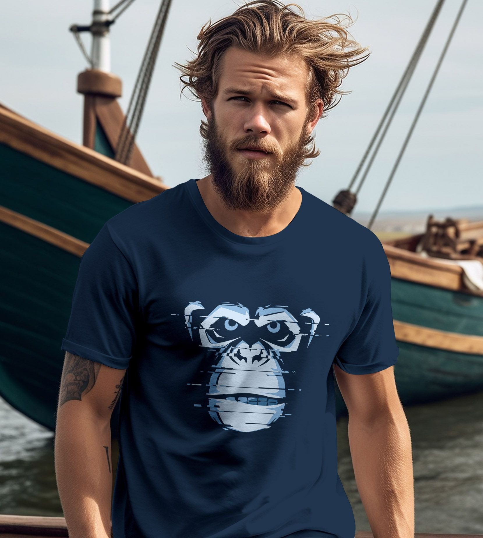 Neverless Print-Shirt Herren T-Shirt Brustprint Affe Motiv Digital-Art Aufdruck Printshirt mit Print – Bild 5 von 5