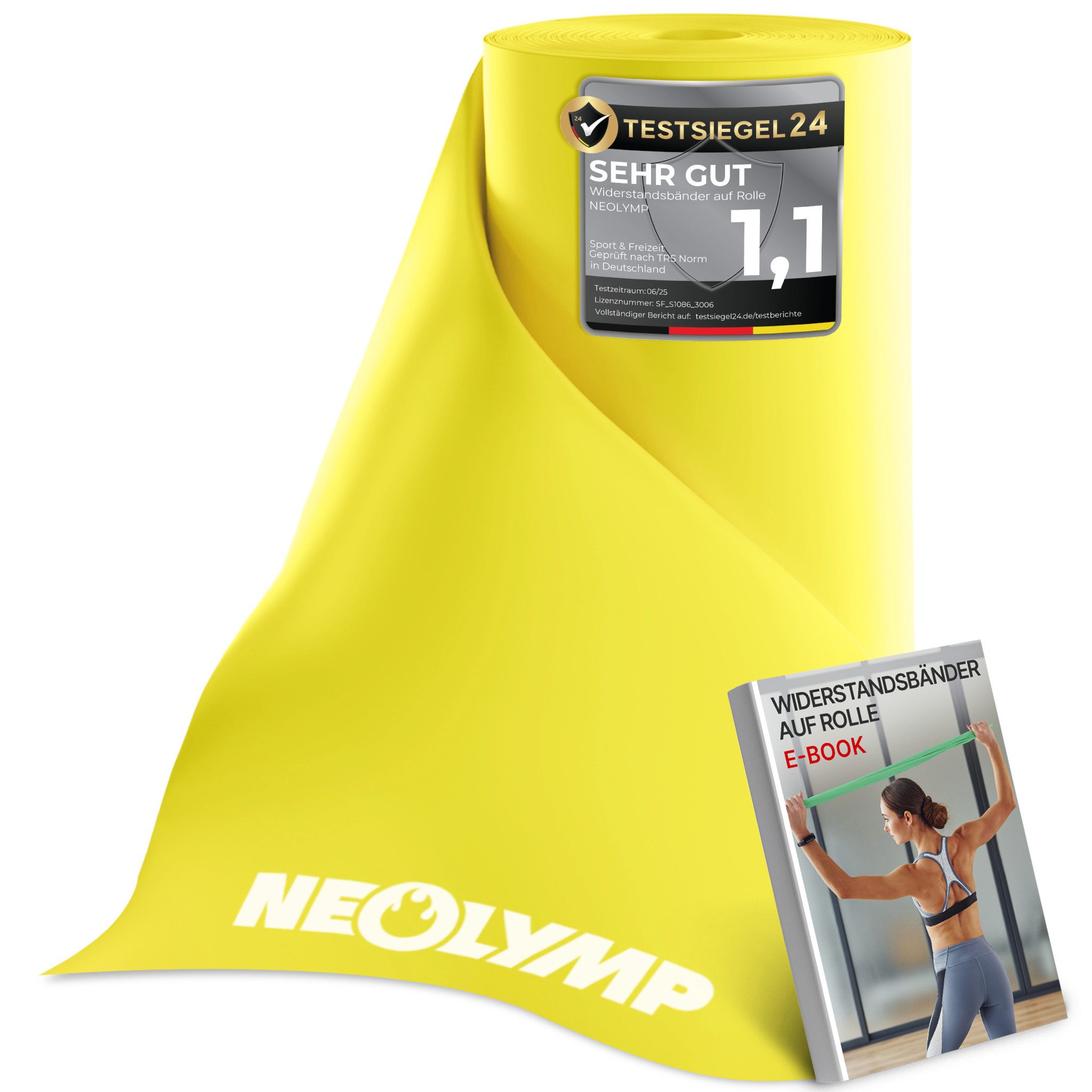NEOLYMP Physiobänder Widerstandsbänder auf Rolle – Zuschneidbare Fitnessbänder aus TPE, Elastische Resistance Bands in 5 Stärken & 3 Längen – 15 cm breit