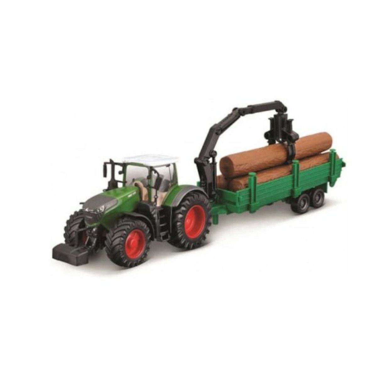 Bburago Spielzeug-Auto Traktor - Fendt 1050 Vario mit Holztransporter (10cm), mit Schwungradantrieb